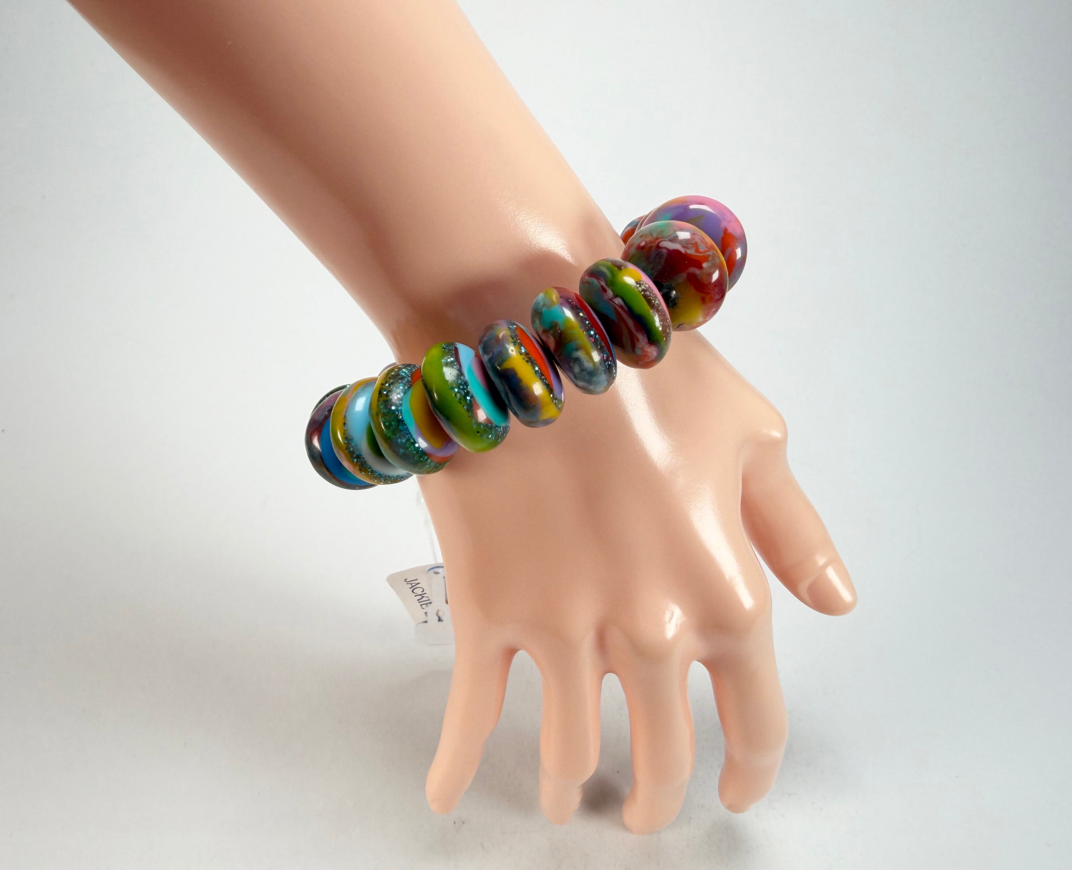 Jackie Brazil "Bela" Kandinsky Elasticated Mini Wheels Resin Bracelet ( B0920 )