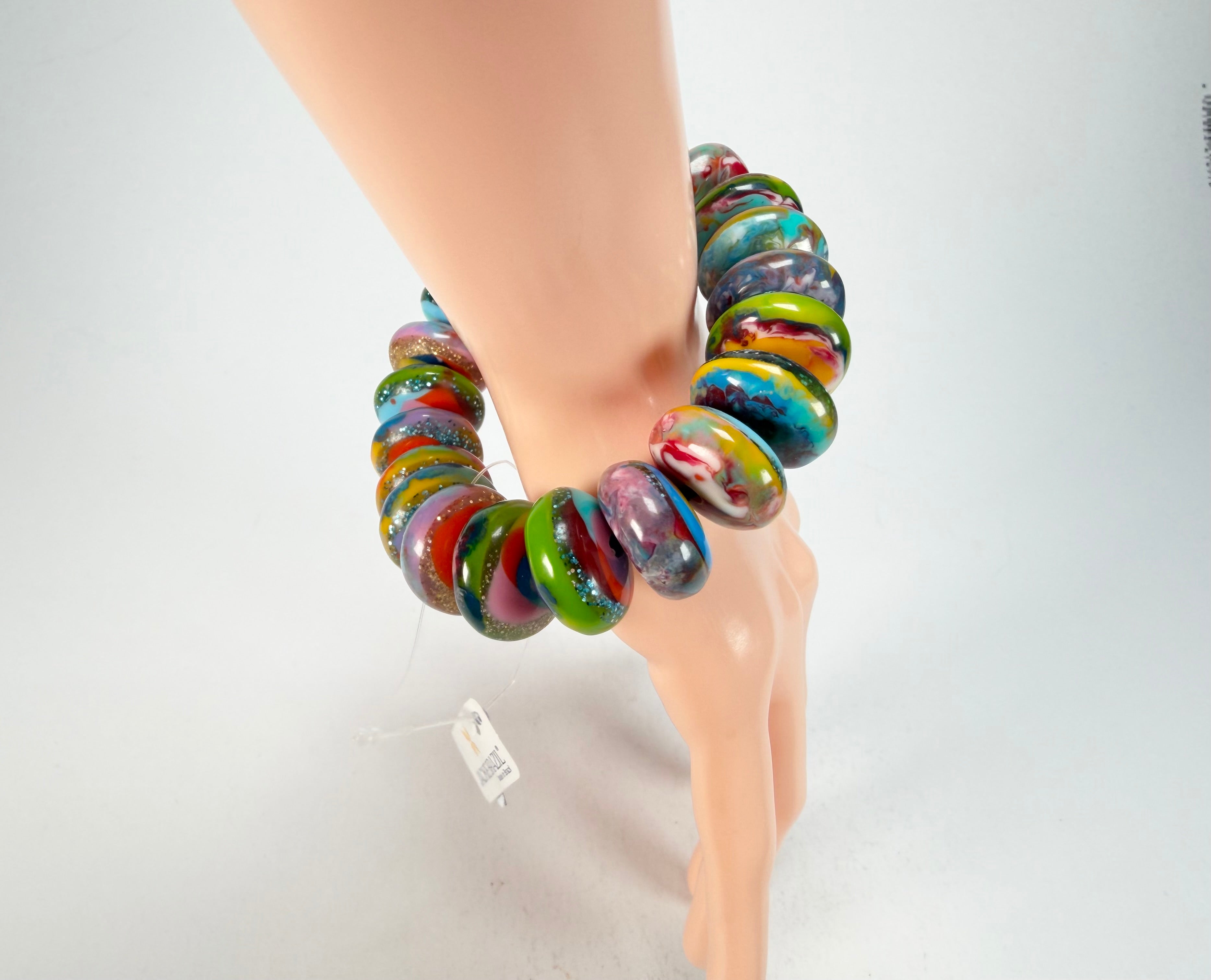 Jackie Brazil "Bela" Kandinsky Elasticated Mini Wheels Resin Bracelet ( B0920 )