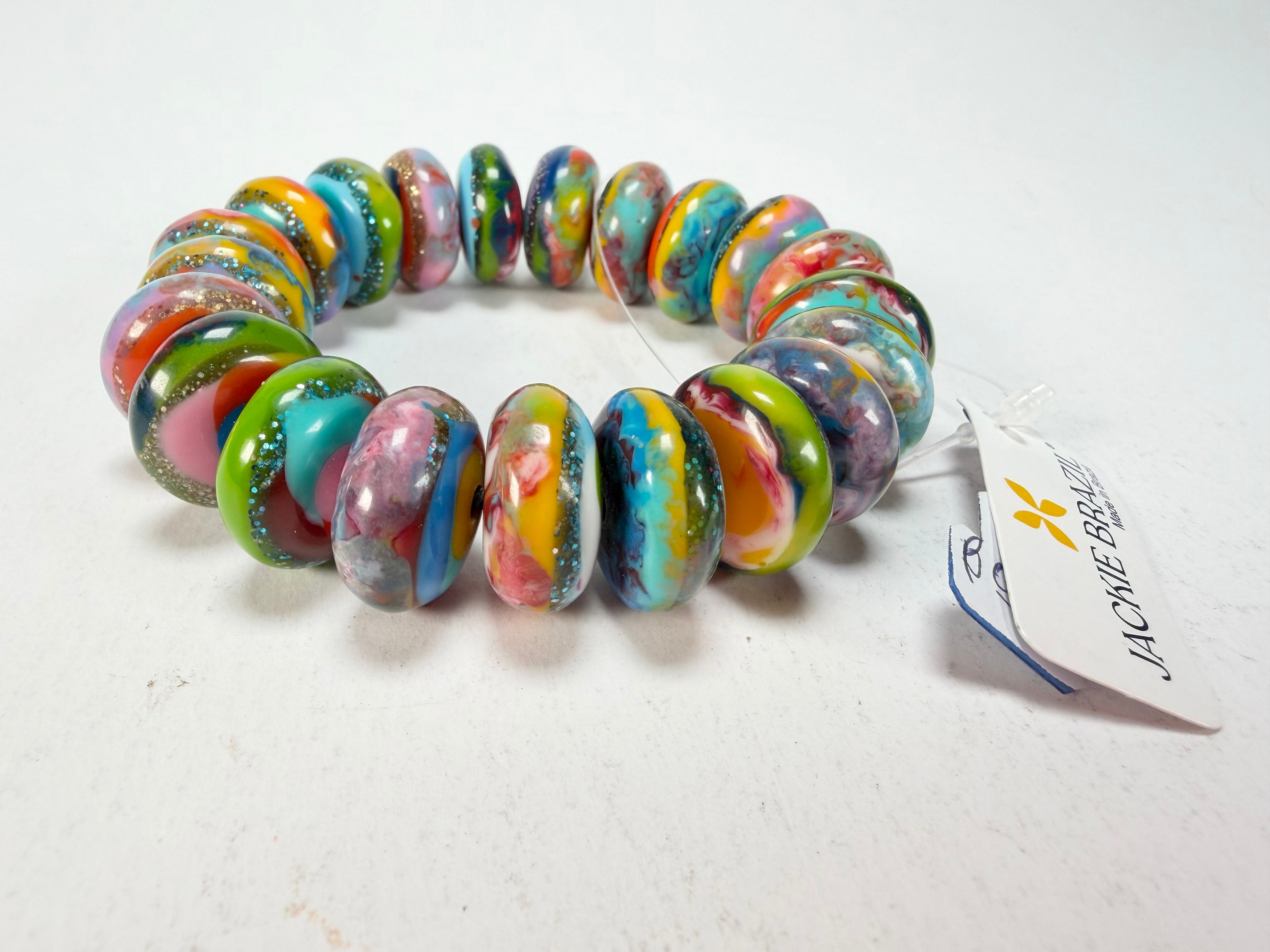 Jackie Brazil "Bela" Kandinsky Elasticated Mini Wheels Resin Bracelet ( B0920 )