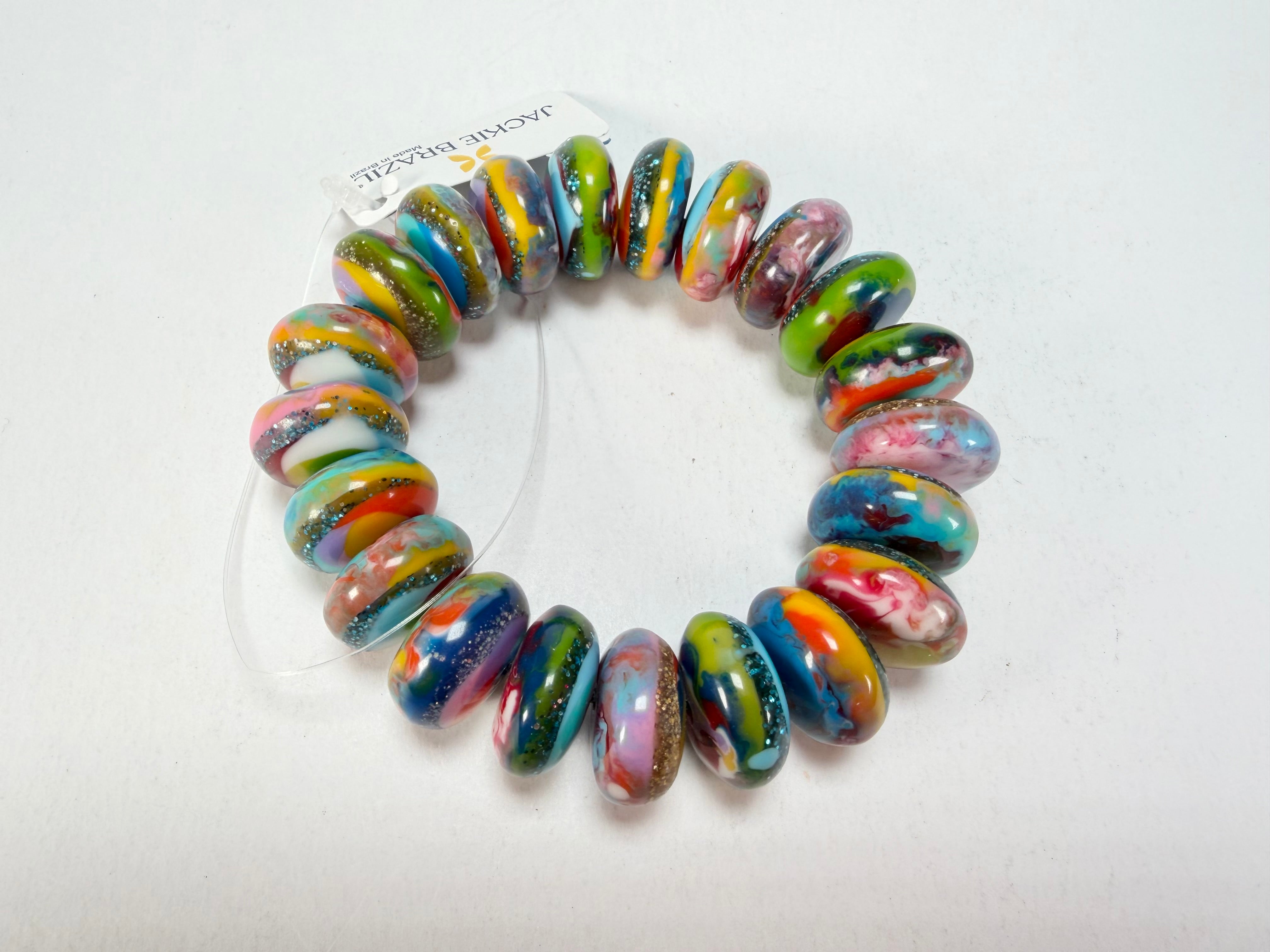 Jackie Brazil "Bela" Kandinsky Elasticated Mini Wheels Resin Bracelet ( B0920 )