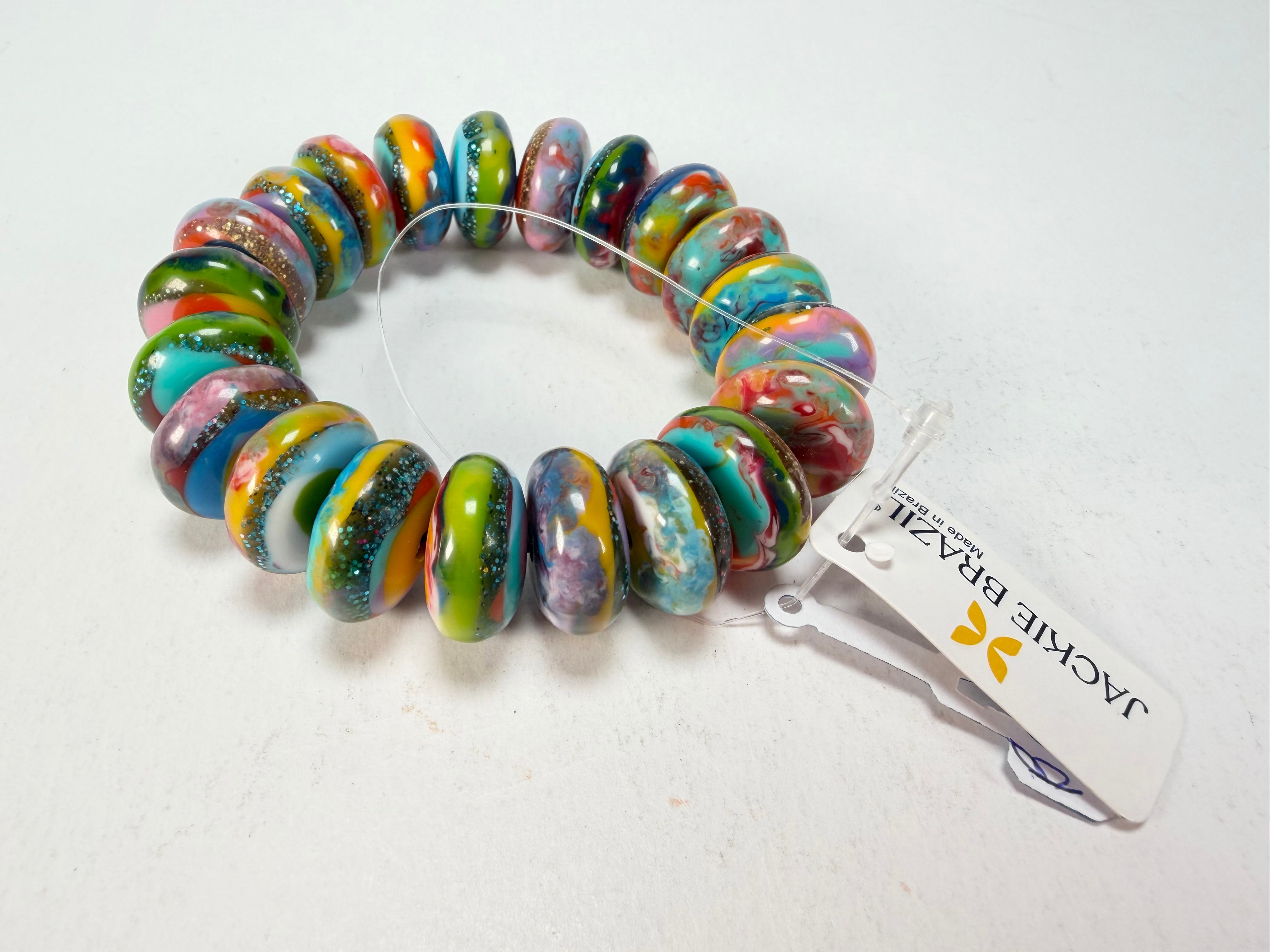 Jackie Brazil "Bela" Kandinsky Elasticated Mini Wheels Resin Bracelet ( B0920 )