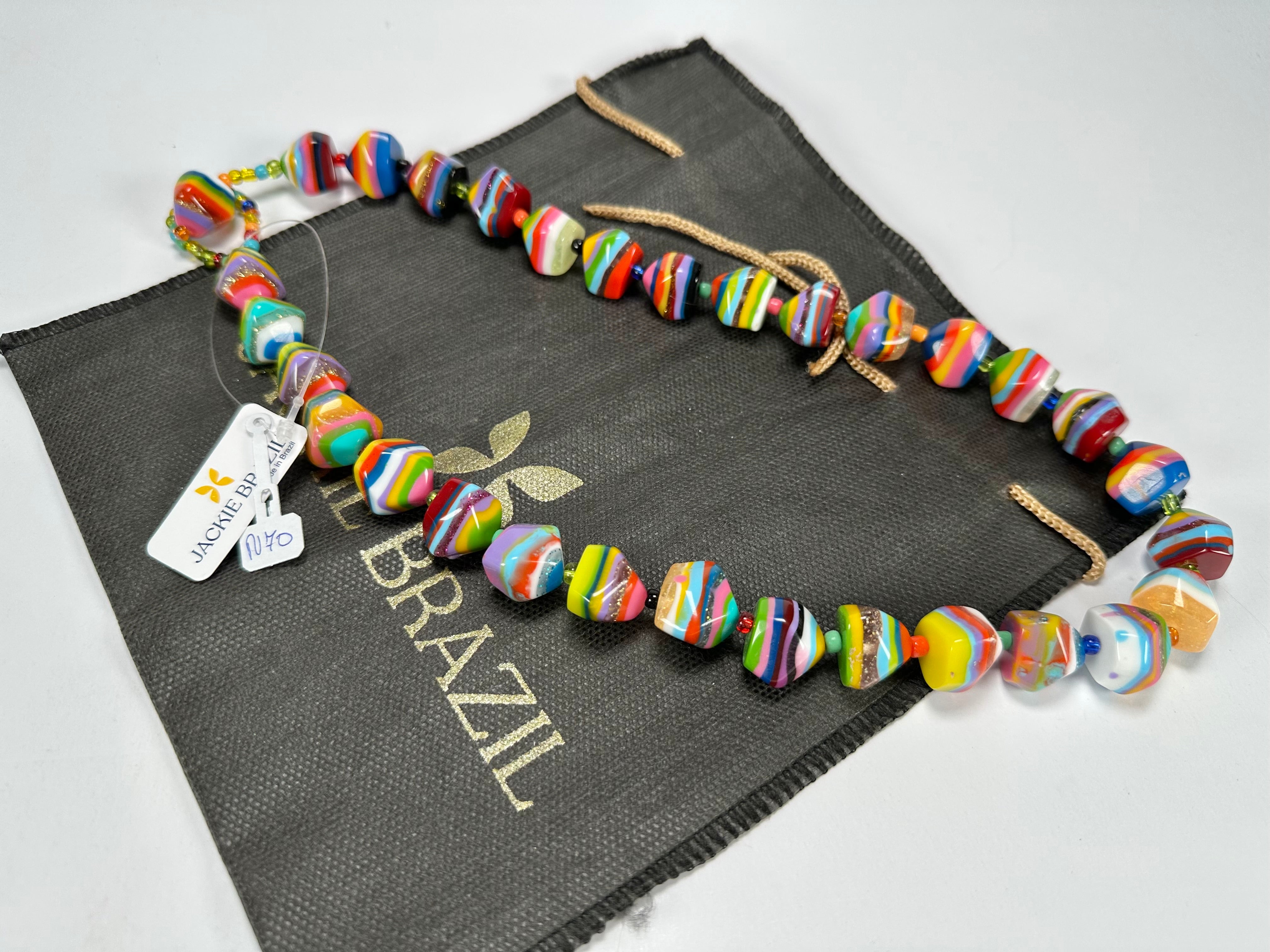 Jackie Brazil "Camille" Liquorice Stripes x Kandinsky Small Stones 55cm Necklace ( N0070 )