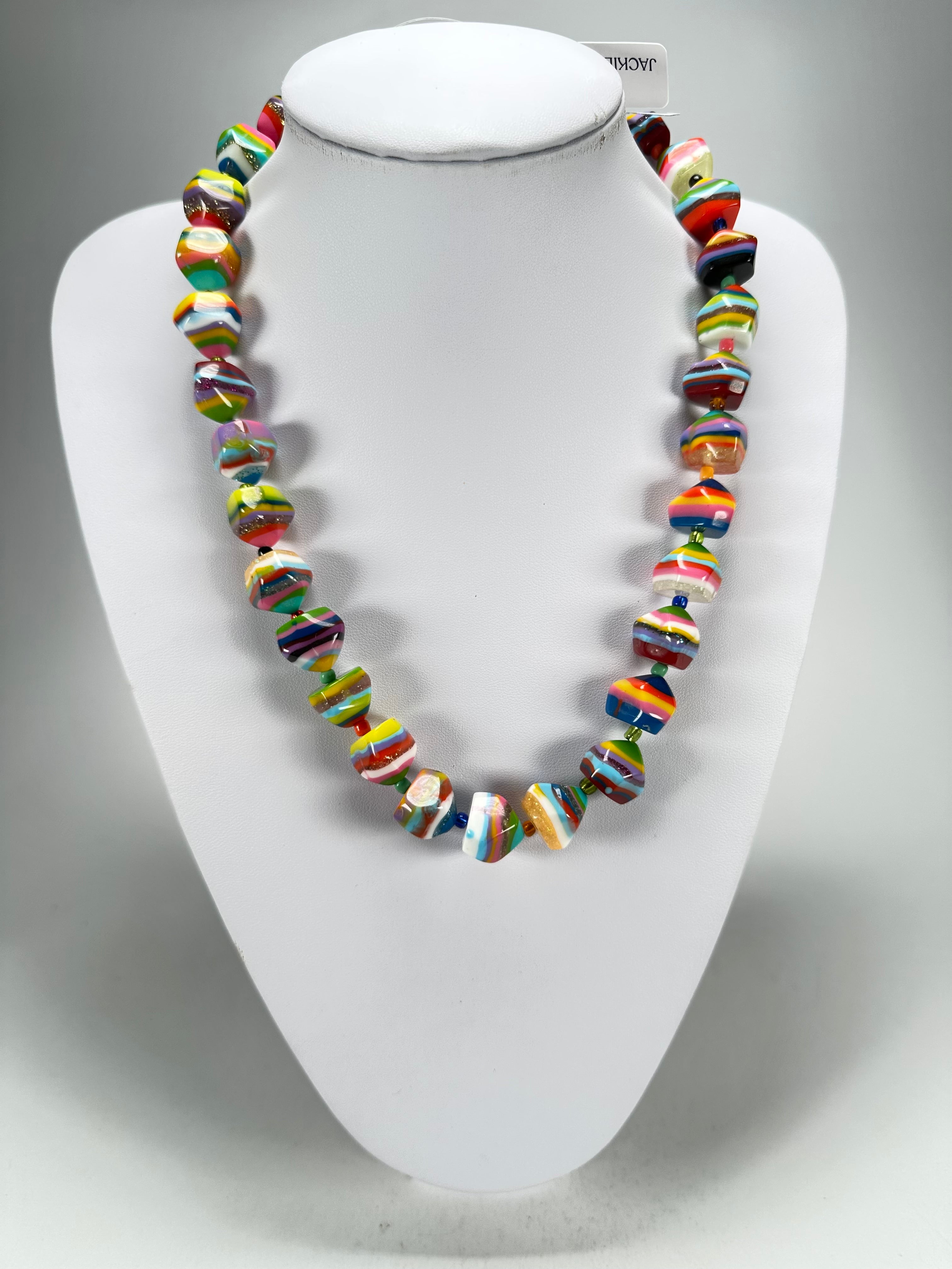 Jackie Brazil "Camille" Liquorice Stripes x Kandinsky Small Stones 55cm Necklace ( N0070 )