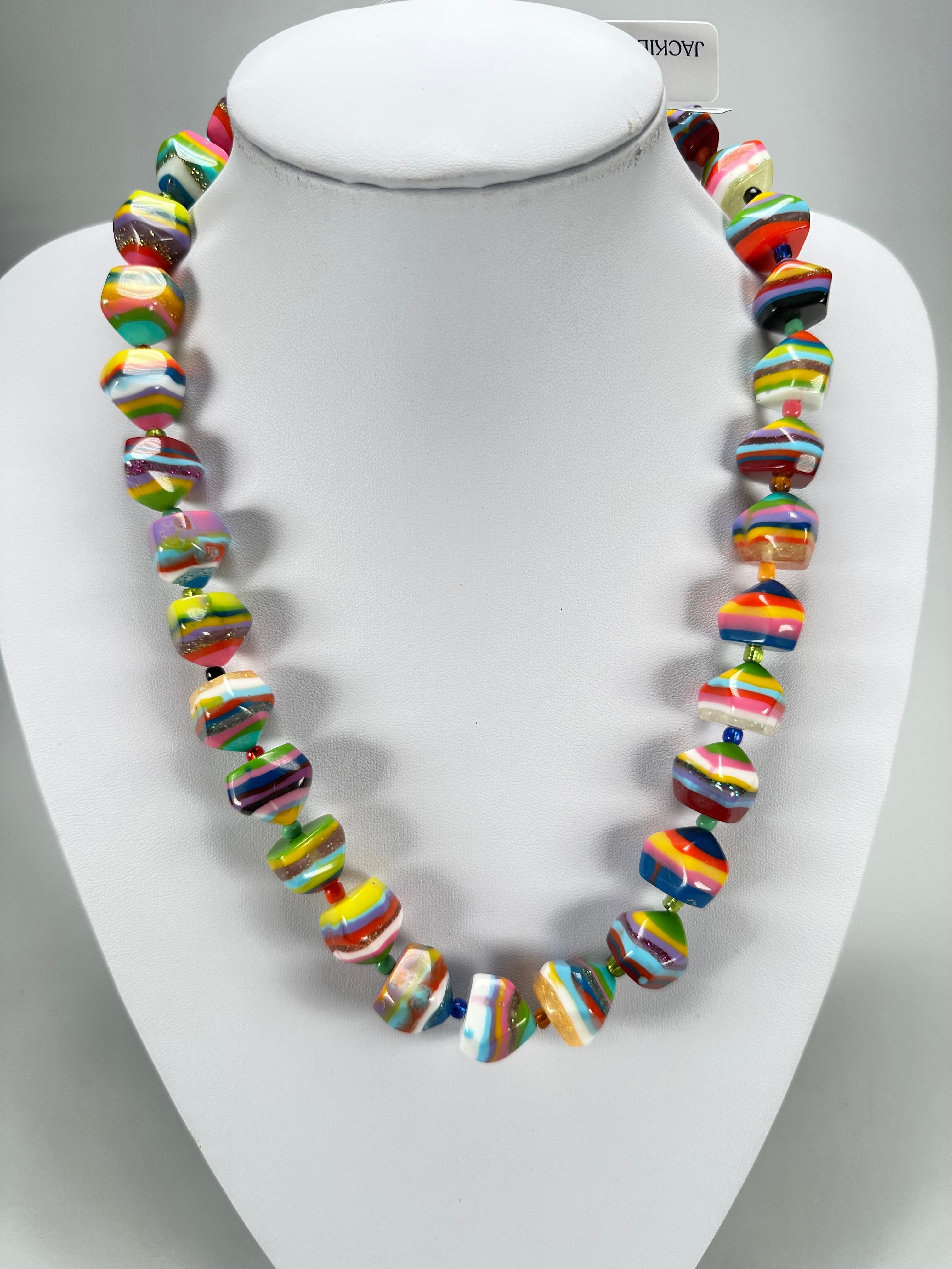 Jackie Brazil "Camille" Liquorice Stripes x Kandinsky Small Stones 55cm Necklace ( N0070 )