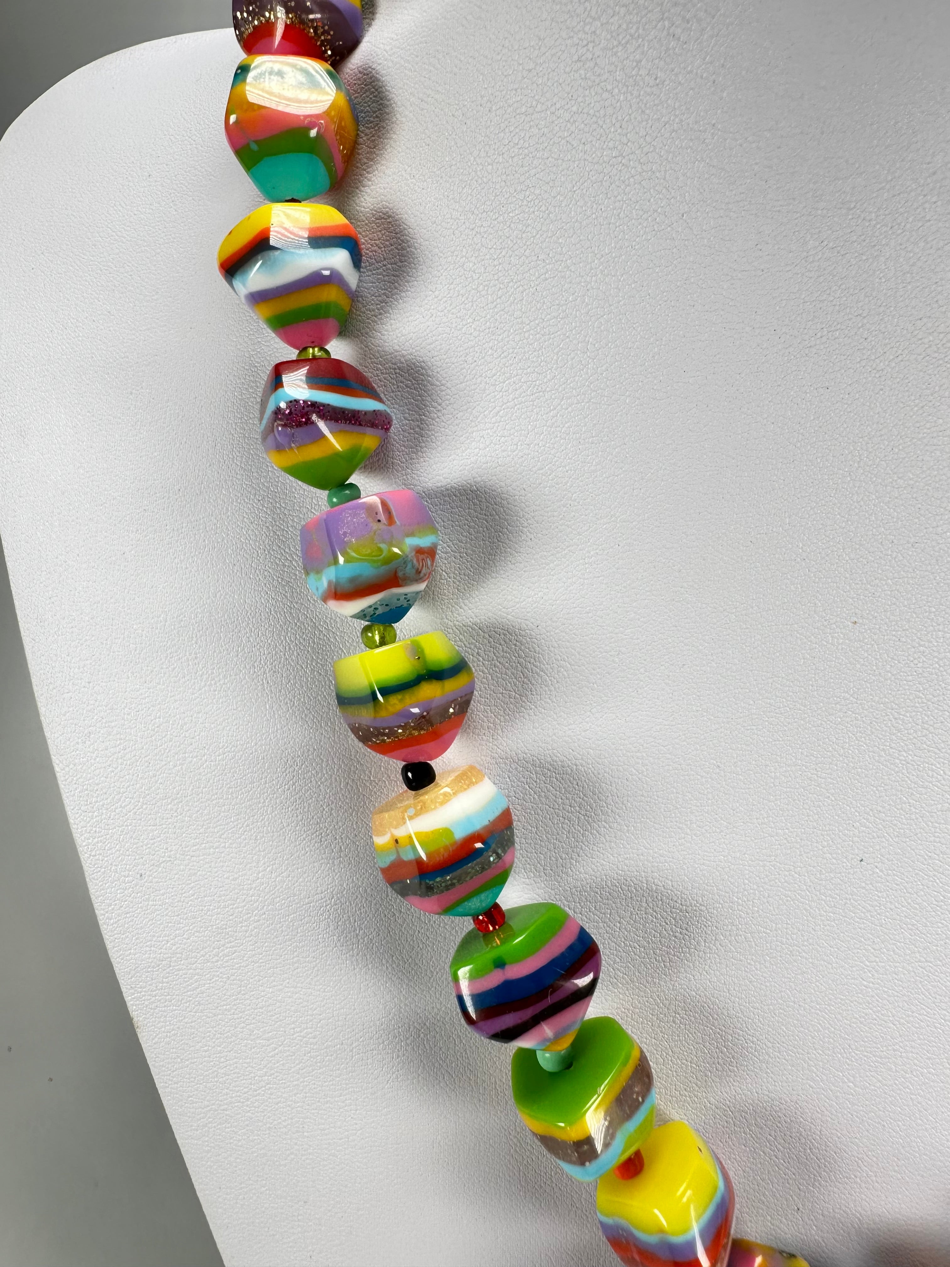 Jackie Brazil "Camille" Liquorice Stripes x Kandinsky Small Stones 55cm Necklace ( N0070 )