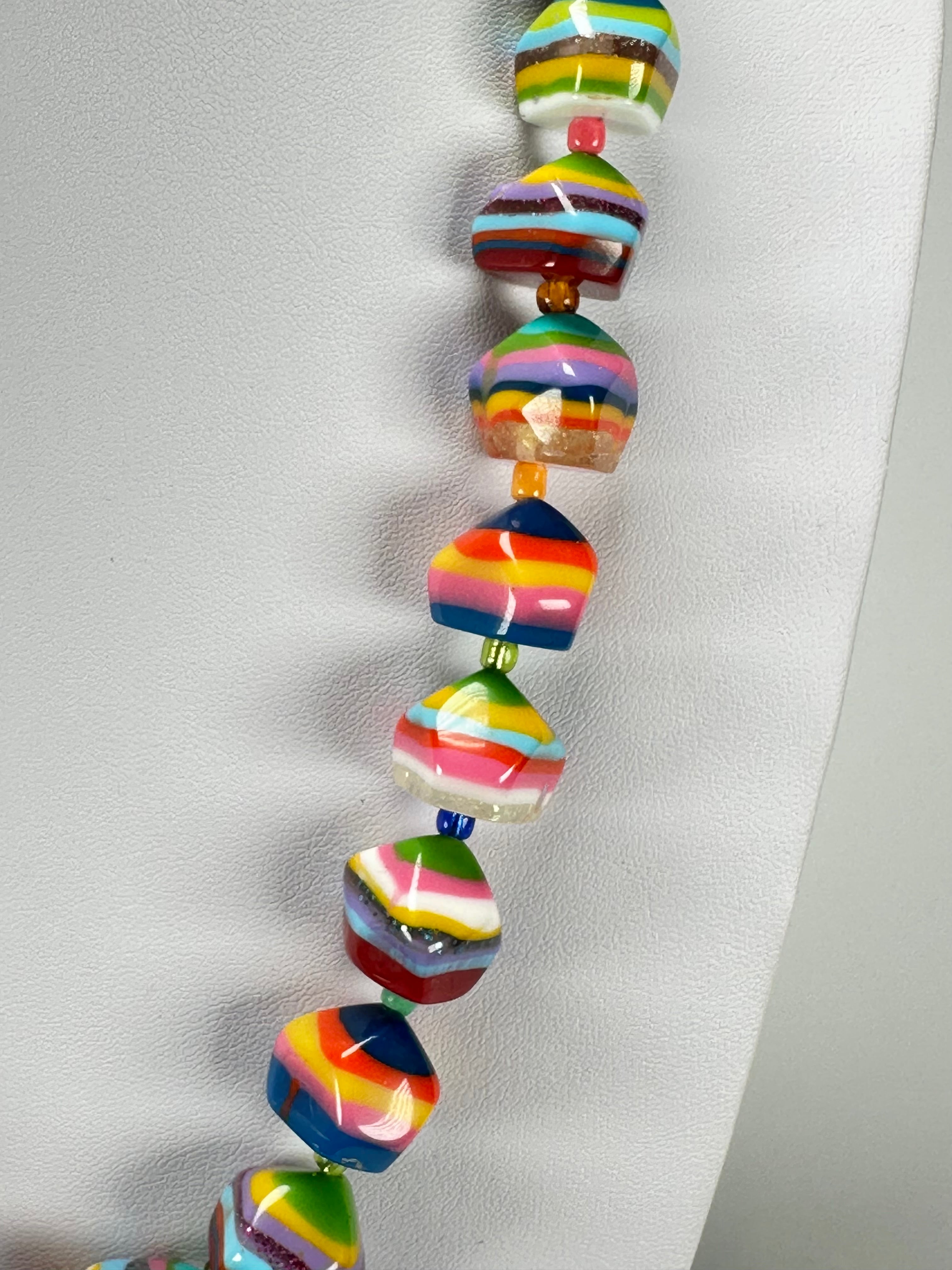 Jackie Brazil "Camille" Liquorice Stripes x Kandinsky Small Stones 55cm Necklace ( N0070 )