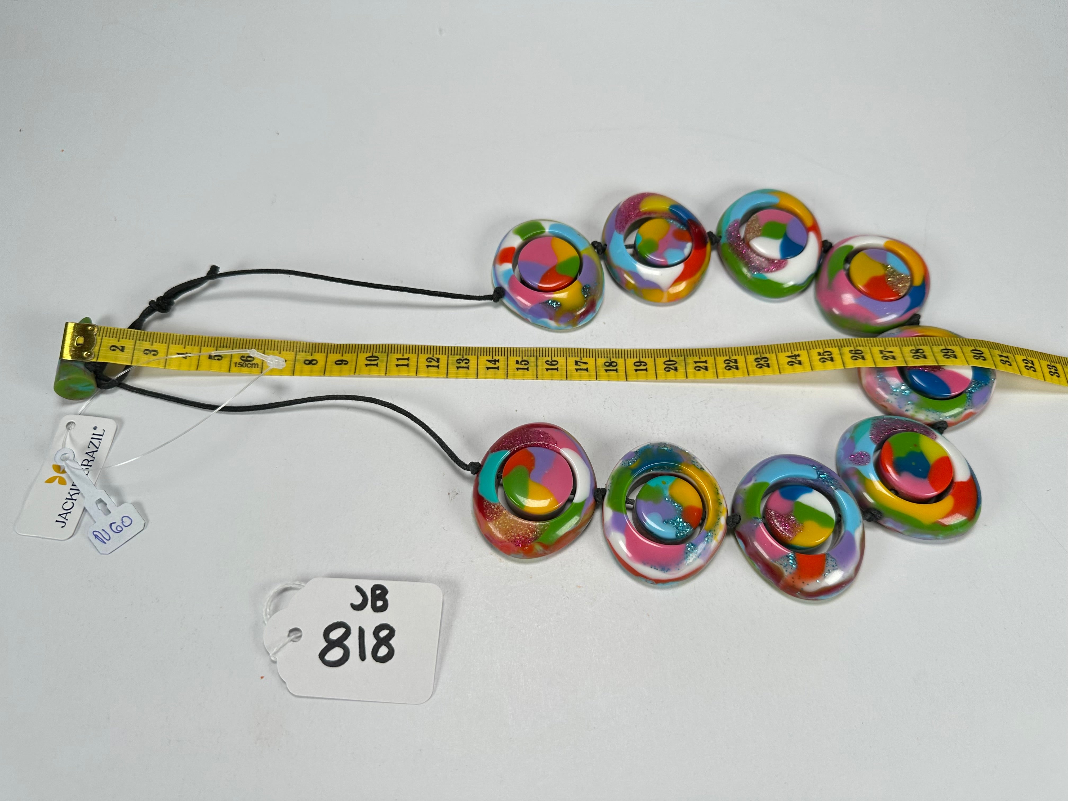 Jackie Brazil "Saturn" Kandinsky Disk and Cylinder On String Short 50cm Necklace ( N0060 )