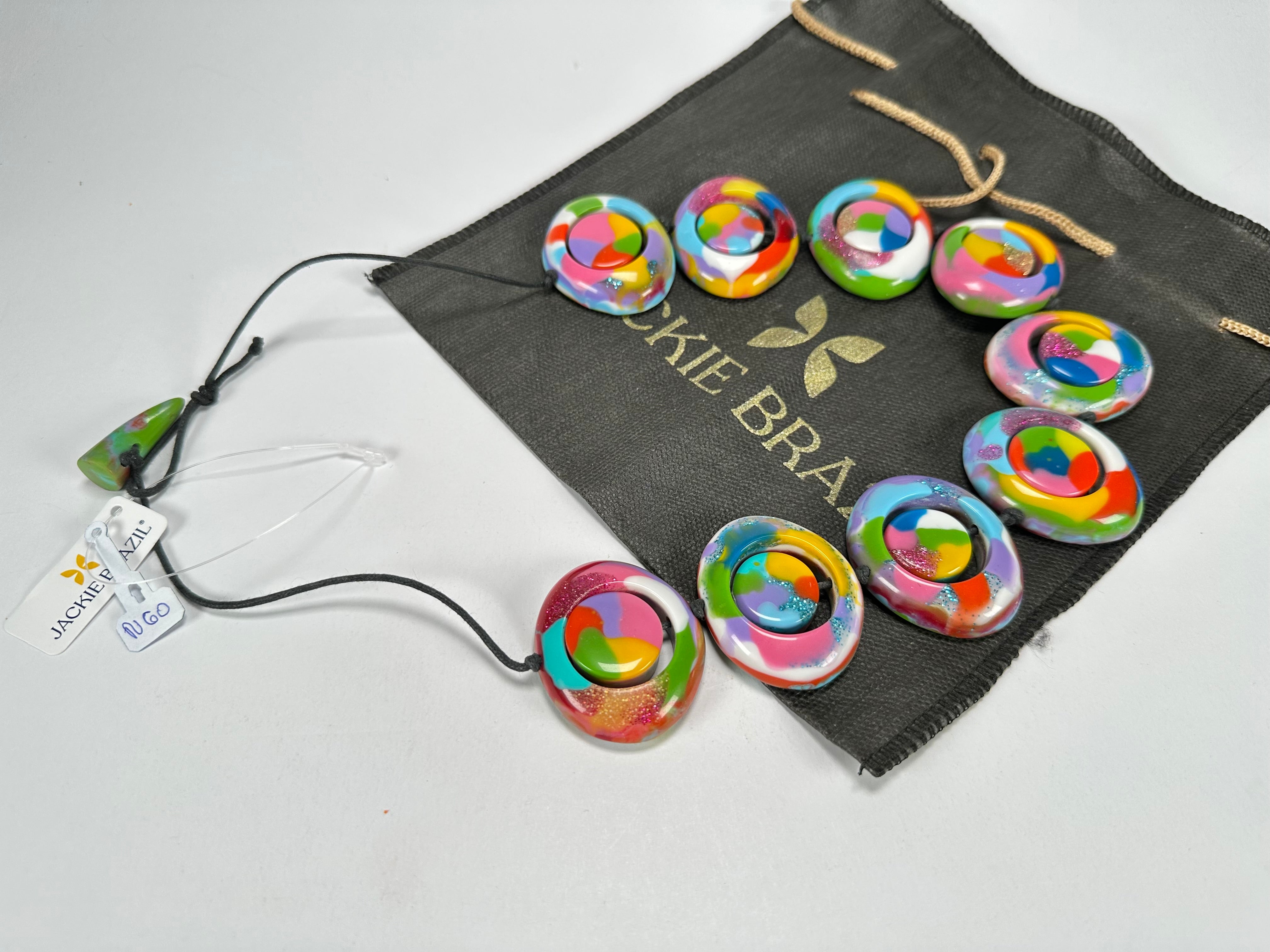 Jackie Brazil "Saturn" Kandinsky Disk and Cylinder On String Short 50cm Necklace ( N0060 )