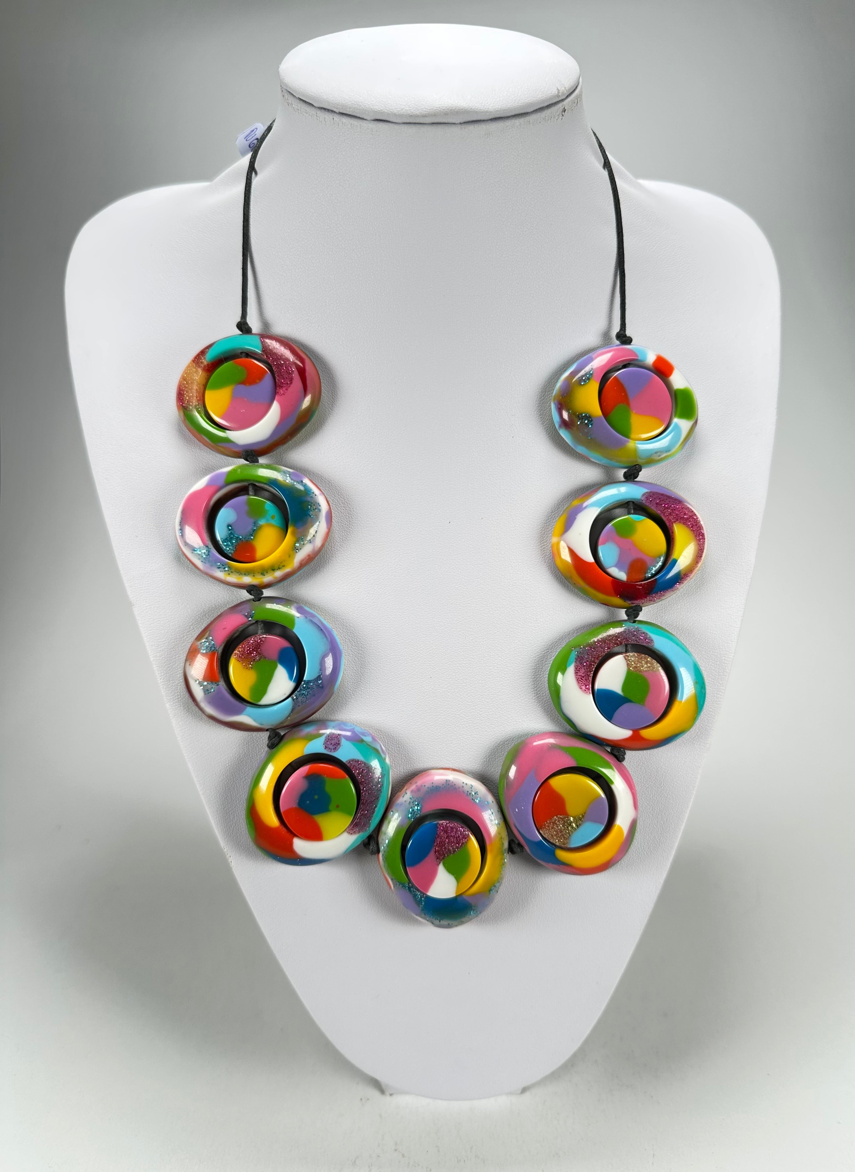 Jackie Brazil "Saturn" Kandinsky Disk and Cylinder On String Short 50cm Necklace ( N0060 )