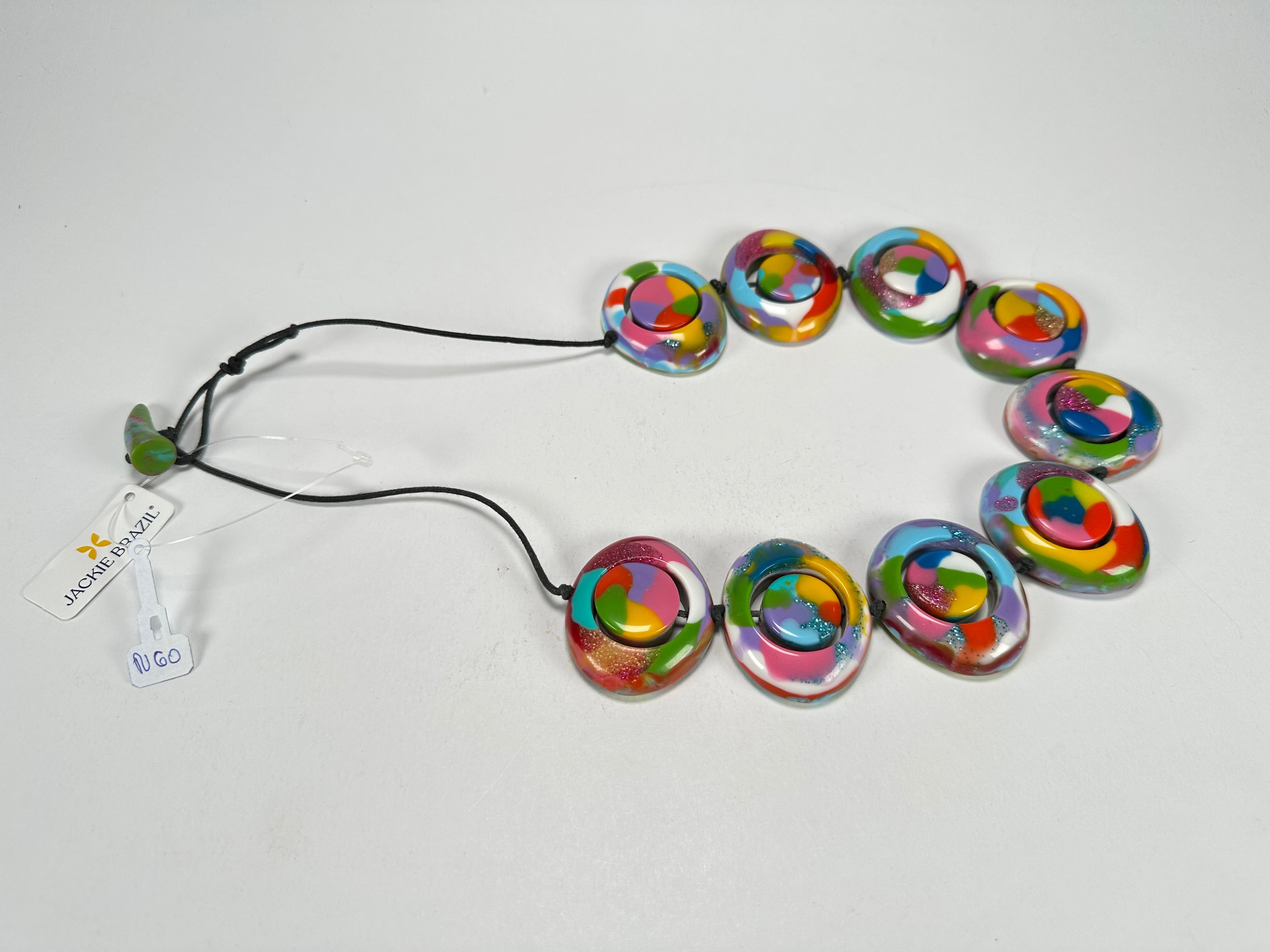 Jackie Brazil "Saturn" Kandinsky Disk and Cylinder On String Short 50cm Necklace ( N0060 )