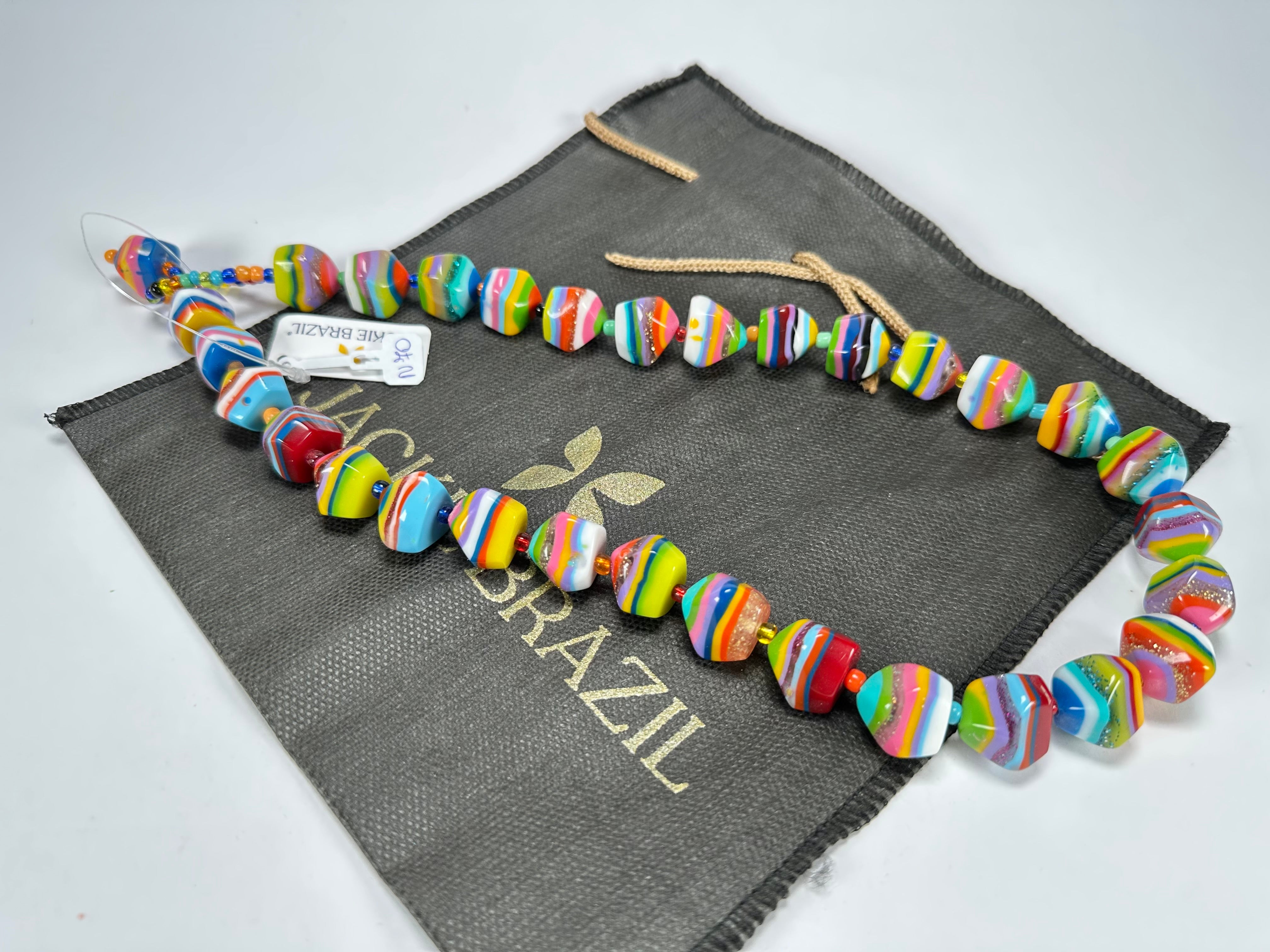 Jackie Brazil "Camille" Liquorice Stripes x Kandinsky Small Stones 55cm Necklace ( N0070 )
