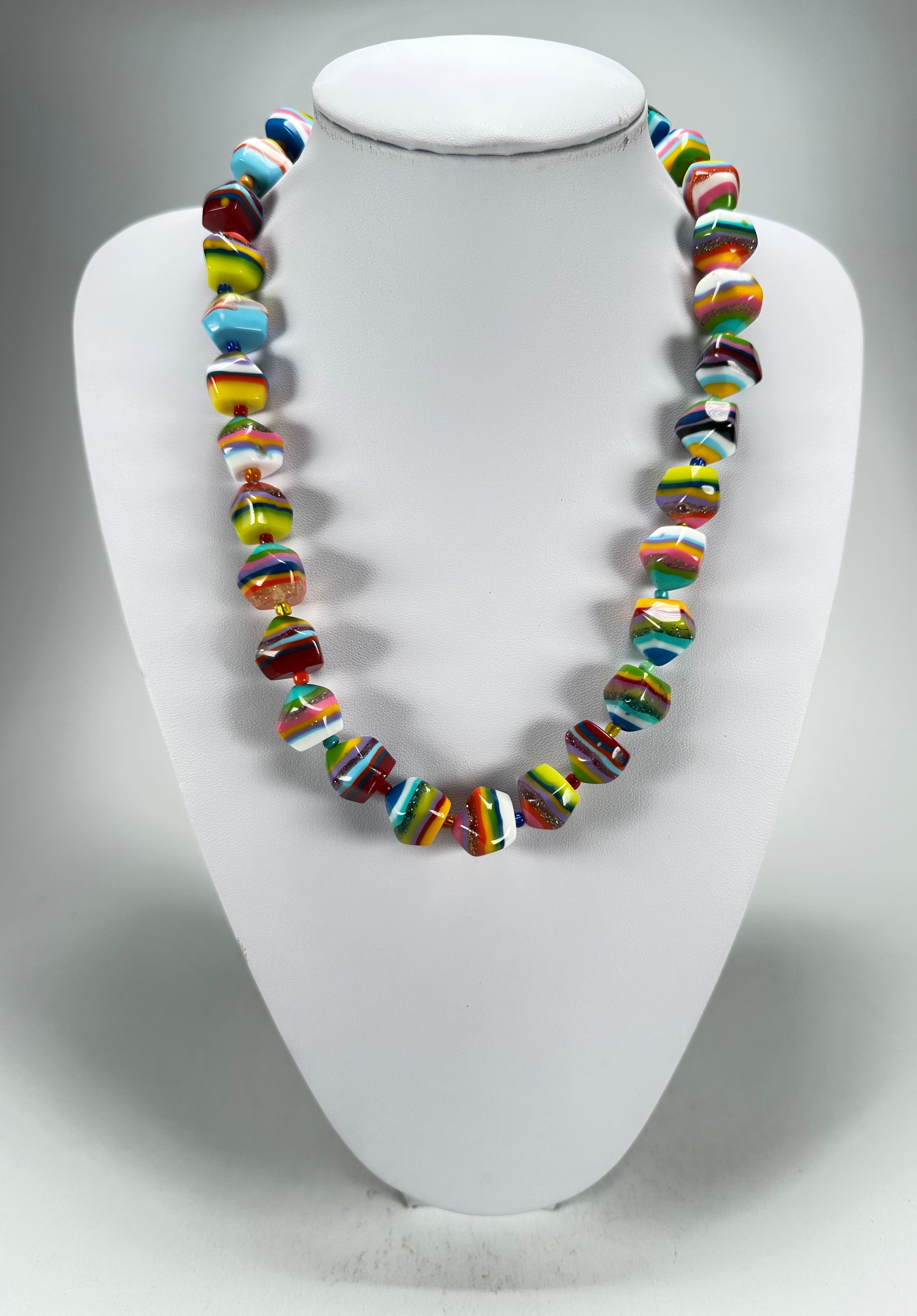 Jackie Brazil "Camille" Liquorice Stripes x Kandinsky Small Stones 55cm Necklace ( N0070 )