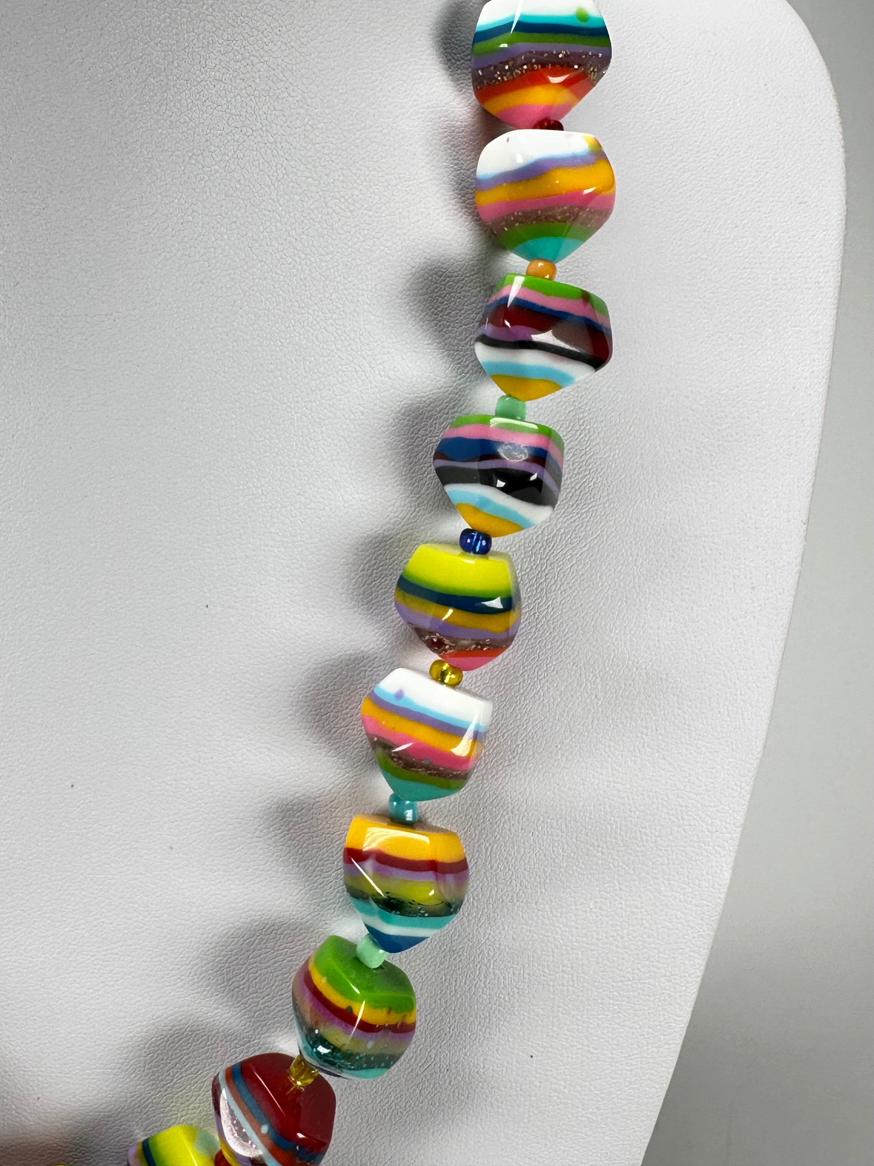 Jackie Brazil "Camille" Liquorice Stripes x Kandinsky Small Stones 55cm Necklace ( N0070 )