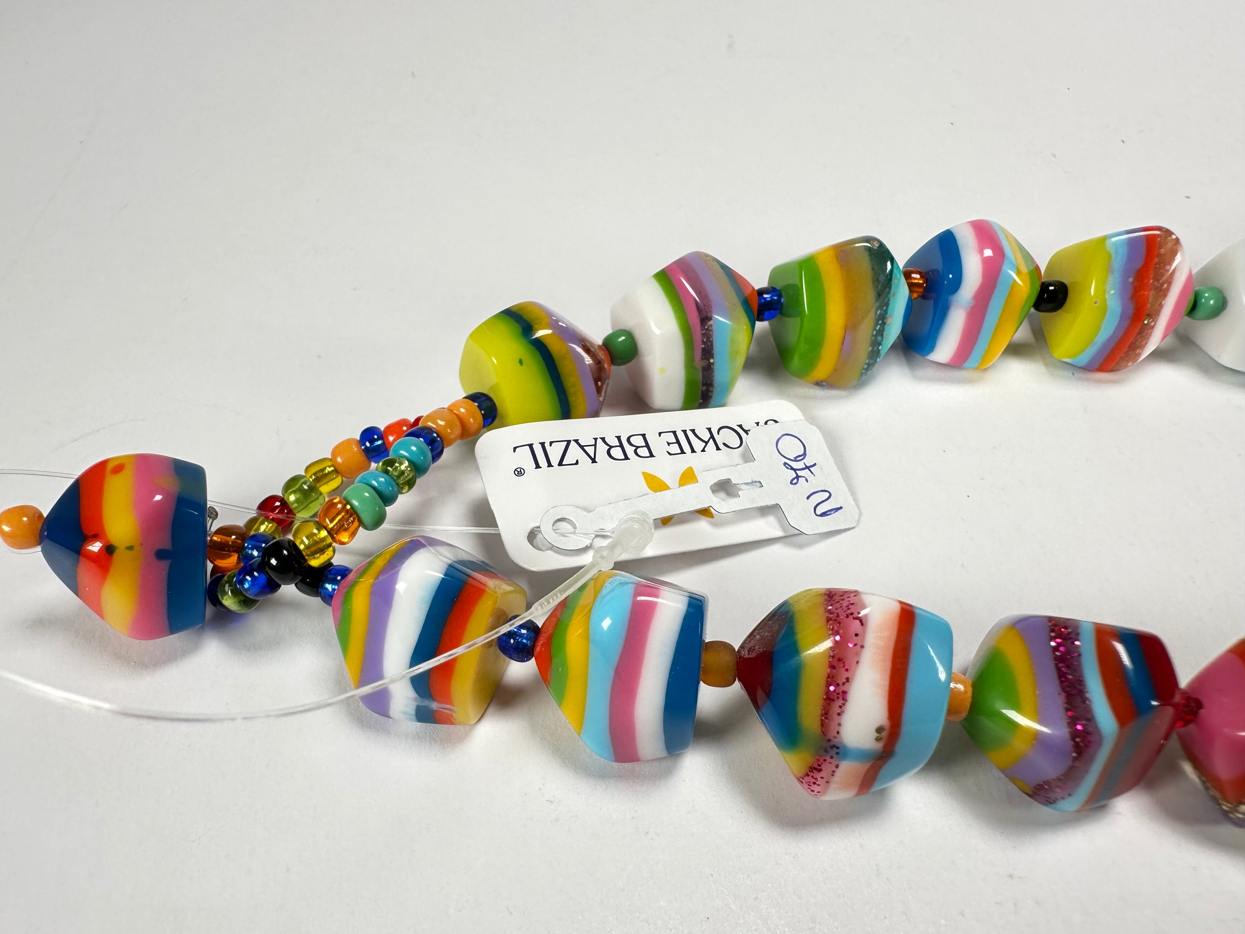 Jackie Brazil "Camille" Liquorice Stripes x Kandinsky Small Stones 55cm Necklace ( N0070 )