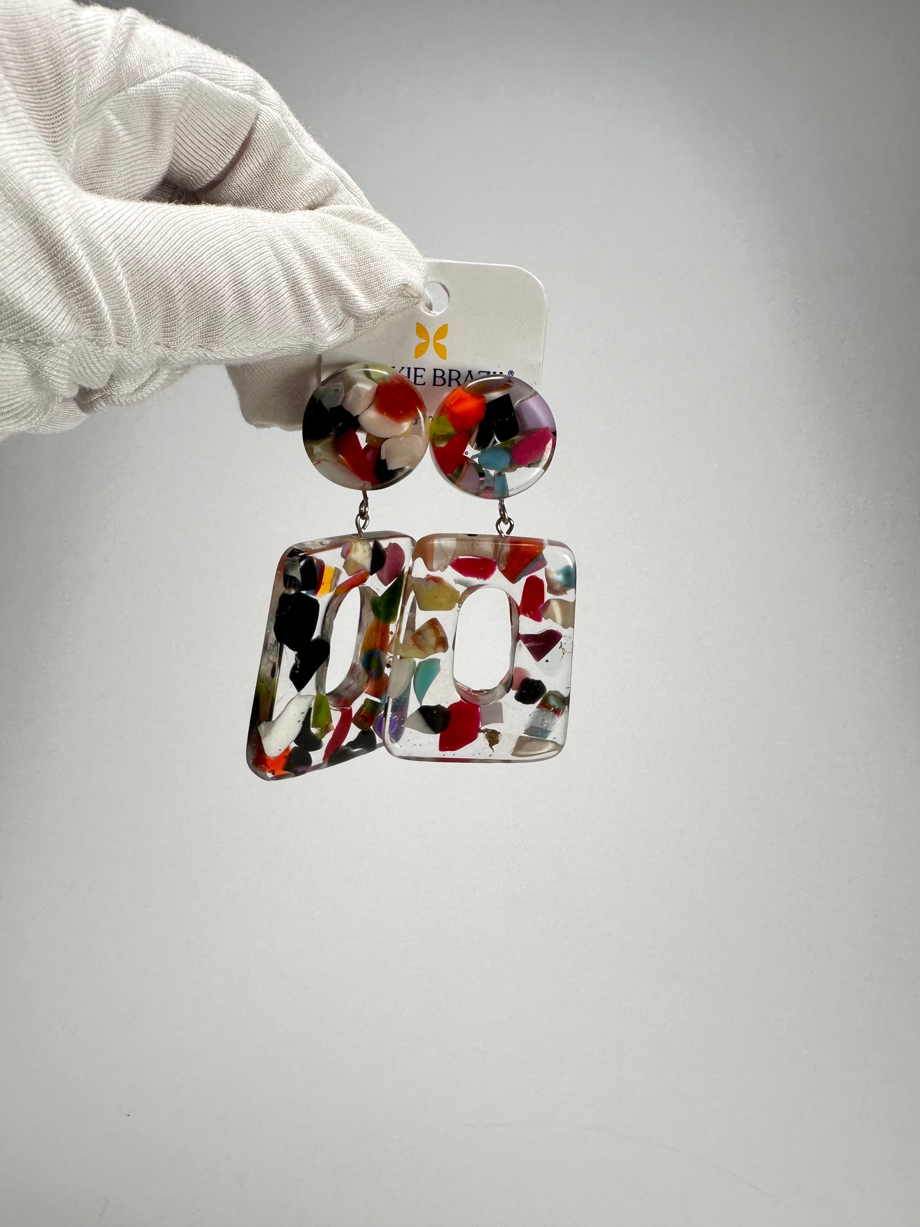 Jackie Brazil "Ruth" Cascade Trapez On Pin Resin Earrings ( E0010 )
