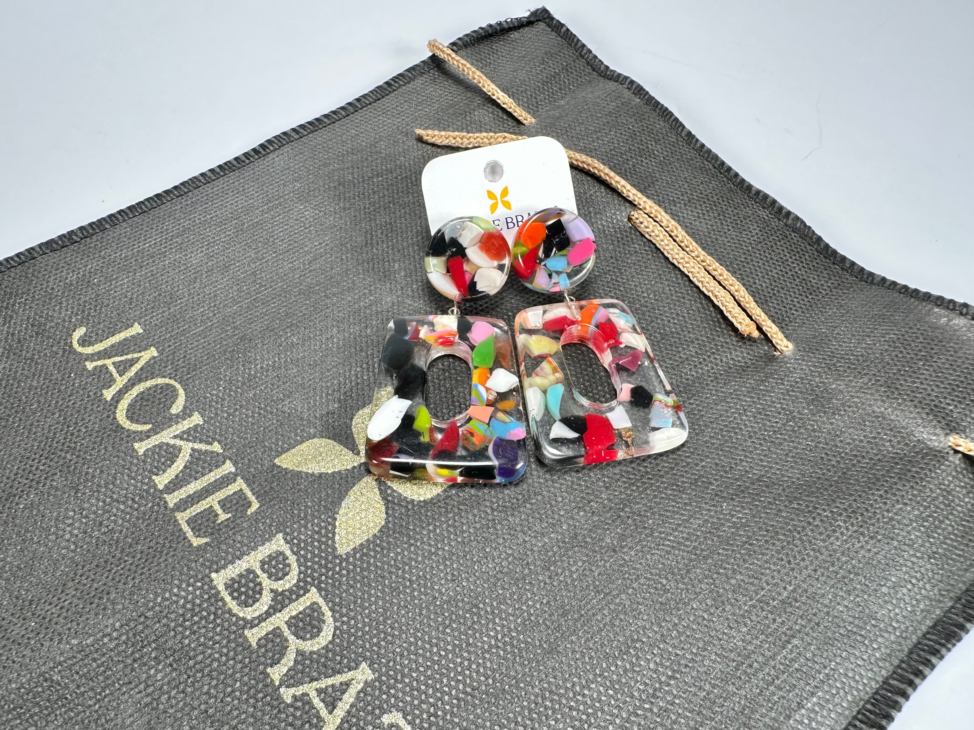 Jackie Brazil "Ruth" Cascade Trapez On Pin Resin Earrings ( E0010 )