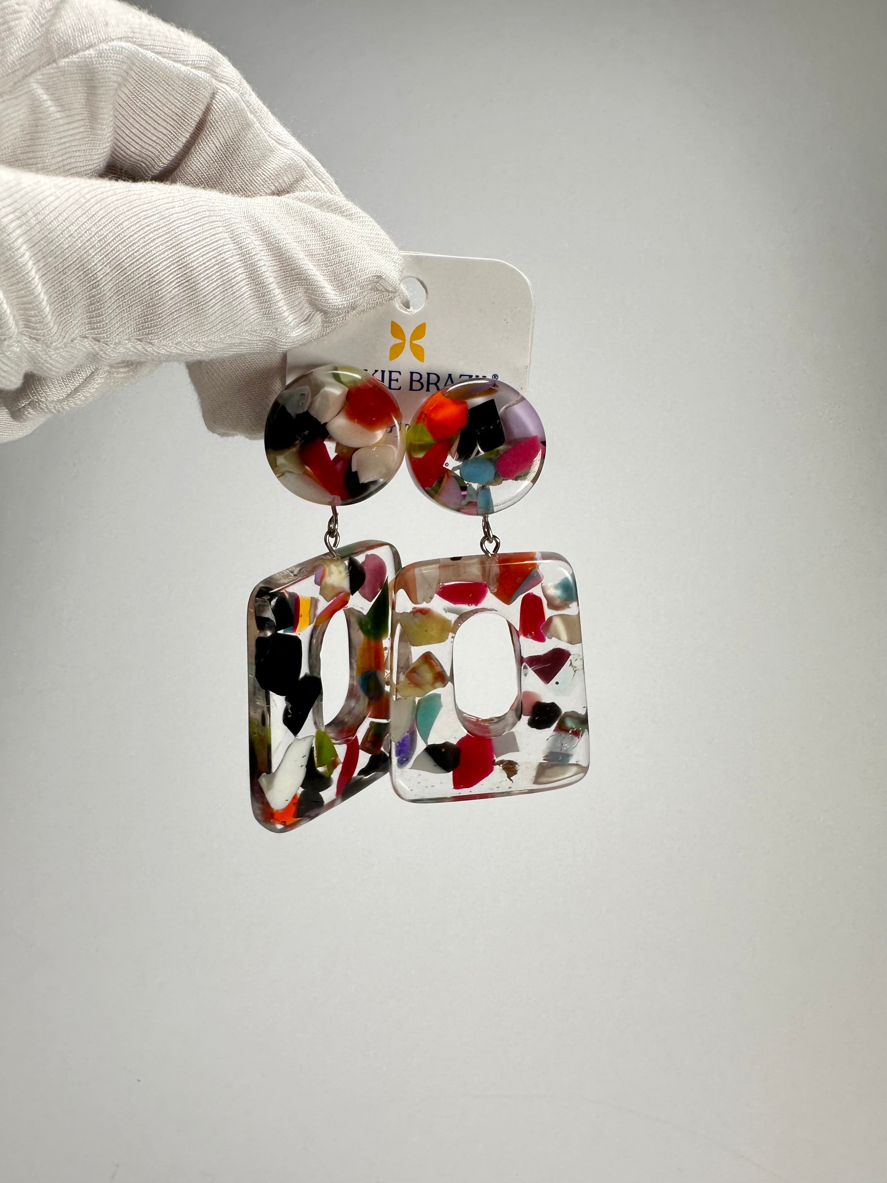 Jackie Brazil "Ruth" Cascade Trapez On Pin Resin Earrings ( E0010 )