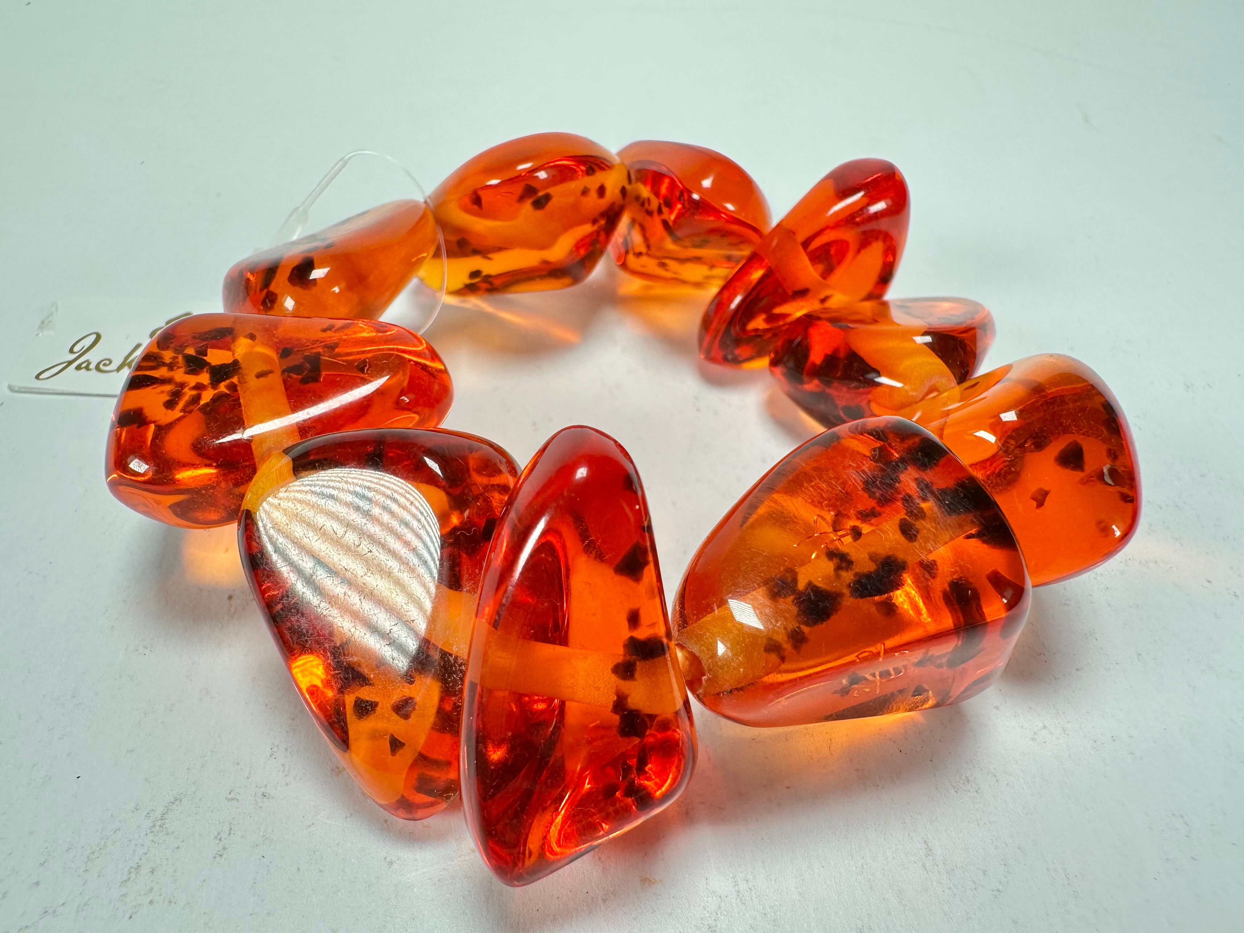 Jackie Brazil "Diamonds" Amber Flintstone Bone Bracelet ( B0211 )