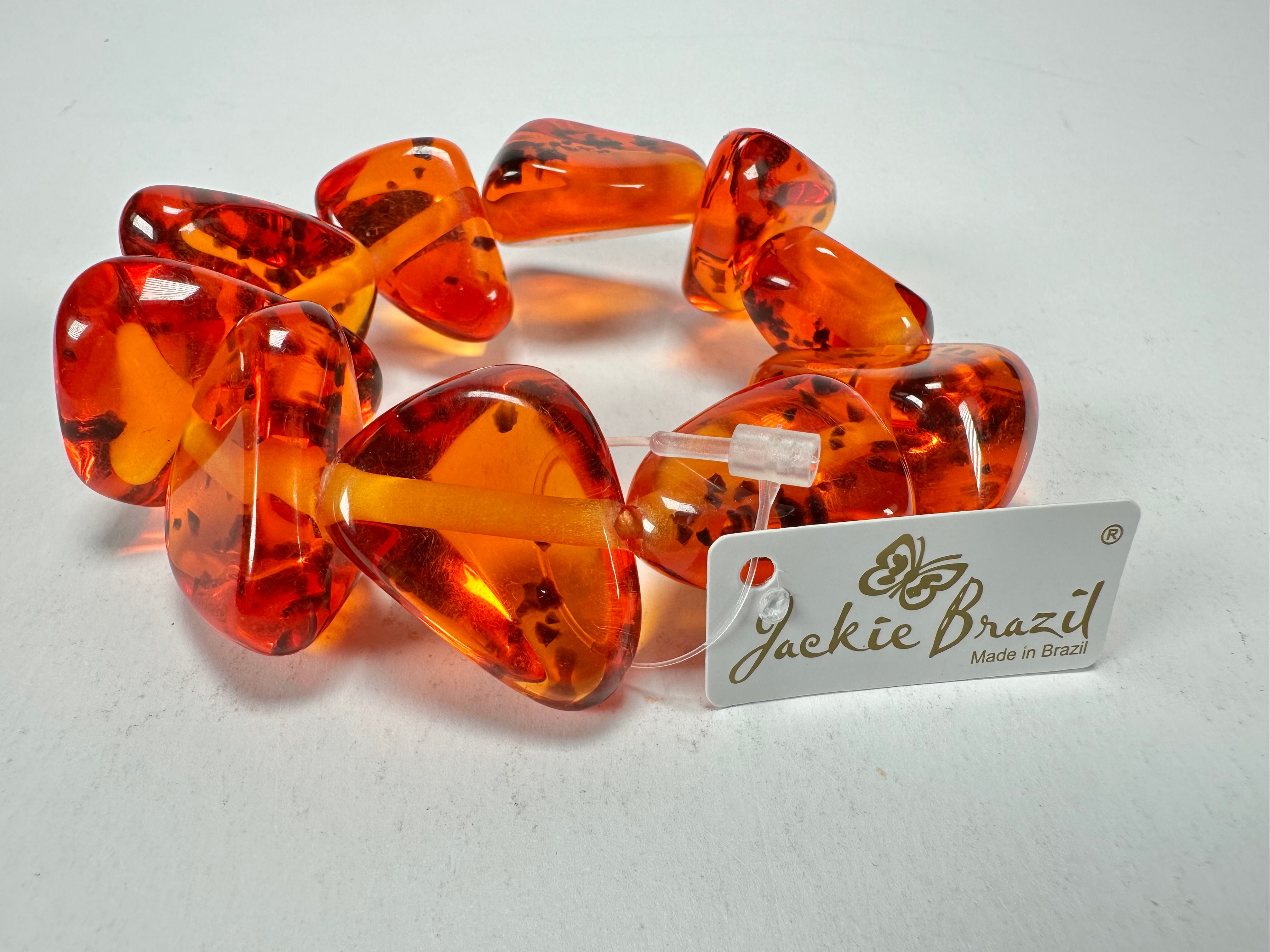 Jackie Brazil "Diamonds" Amber Flintstone Bone Bracelet ( B0211 )