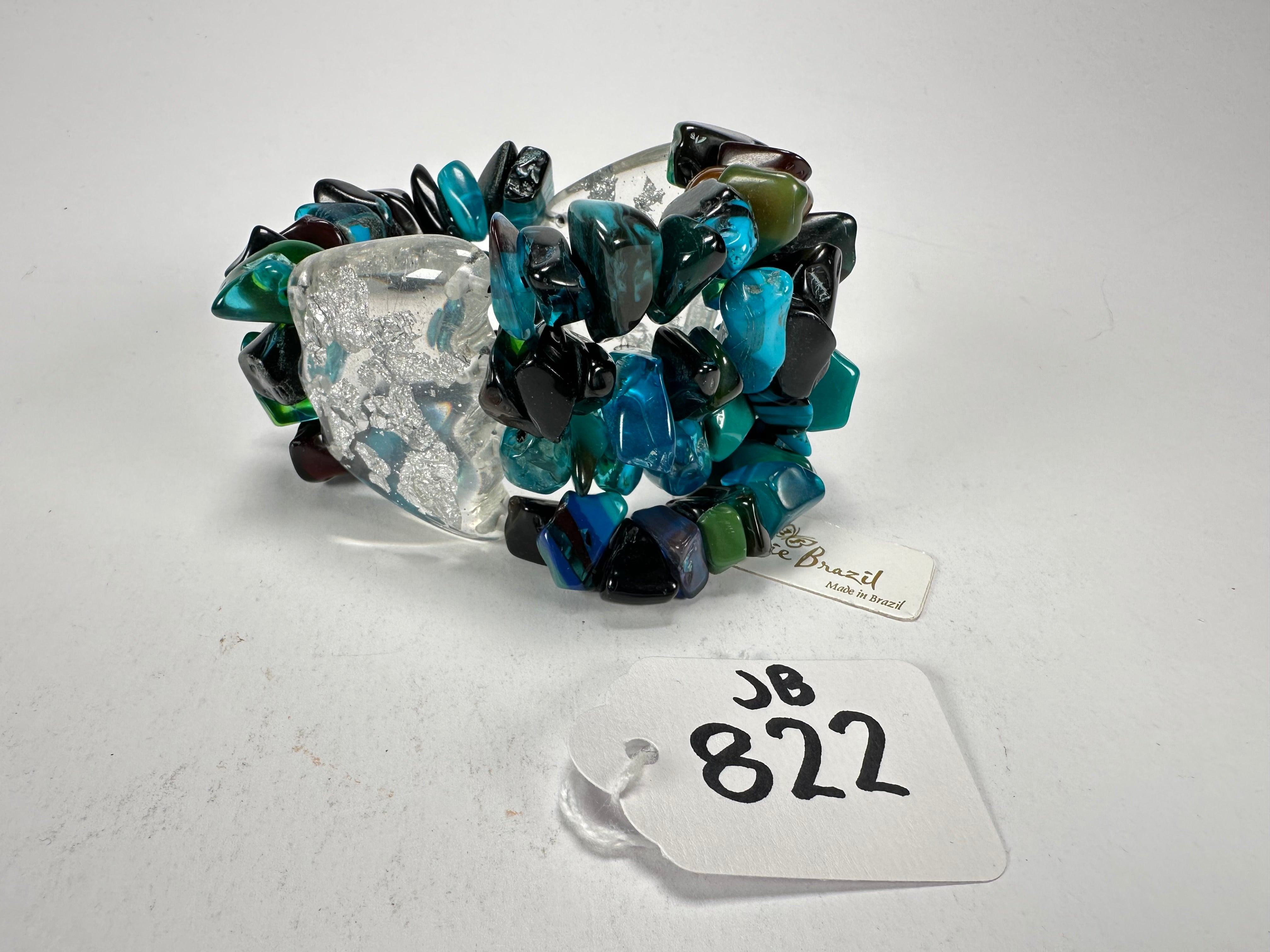 Jackie Brazil "Orient Express" 3 & 4 Beaded Strands with Leaf Pendant Blue Mix Resin Bracelet ( B3544 )