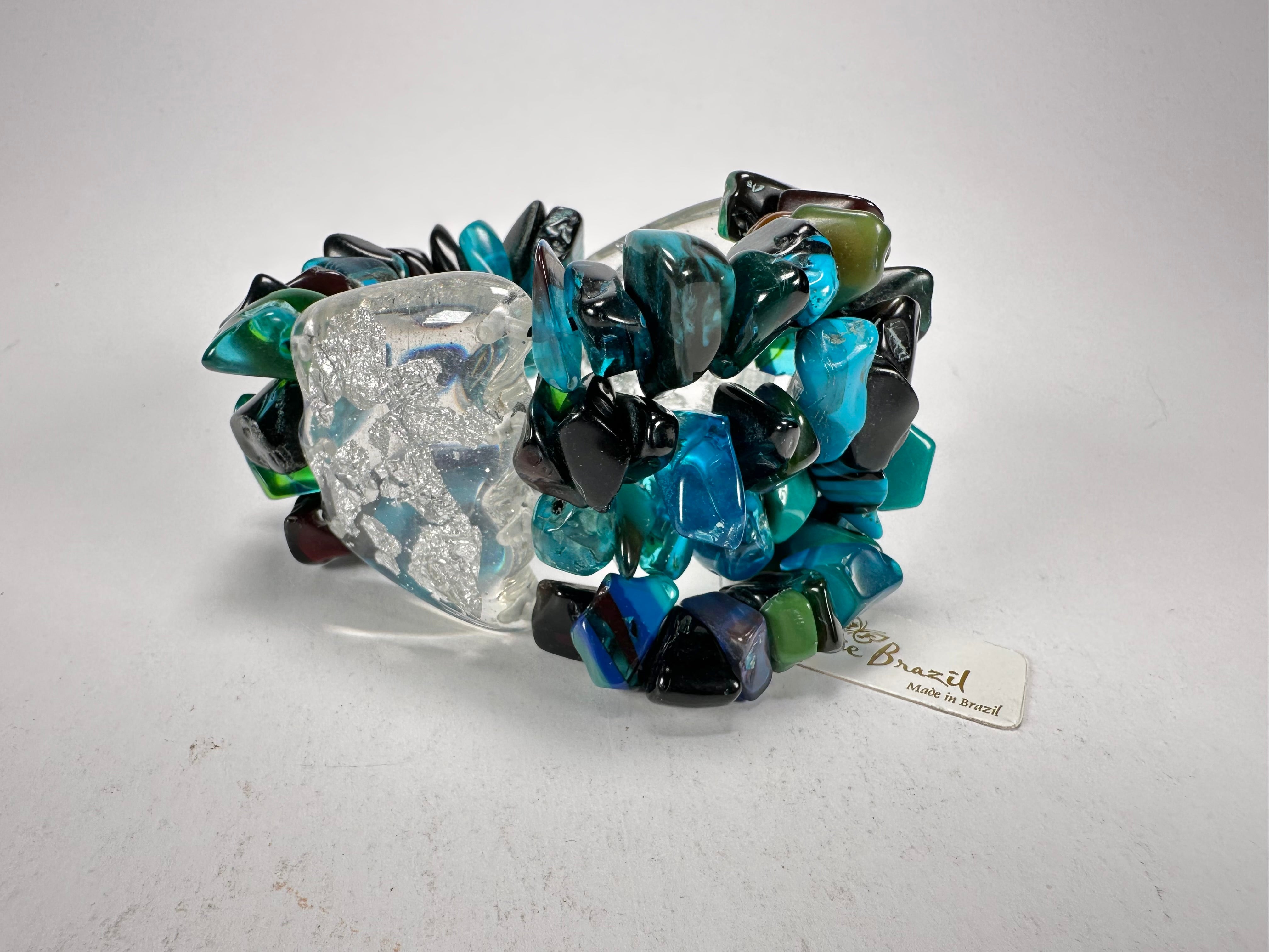 Jackie Brazil "Orient Express" 3 & 4 Beaded Strands with Leaf Pendant Blue Mix Resin Bracelet ( B3544 )