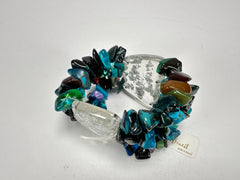 Jackie Brazil "Orient Express" 3 & 4 Beaded Strands with Leaf Pendant Blue Mix Resin Bracelet ( B3544 )