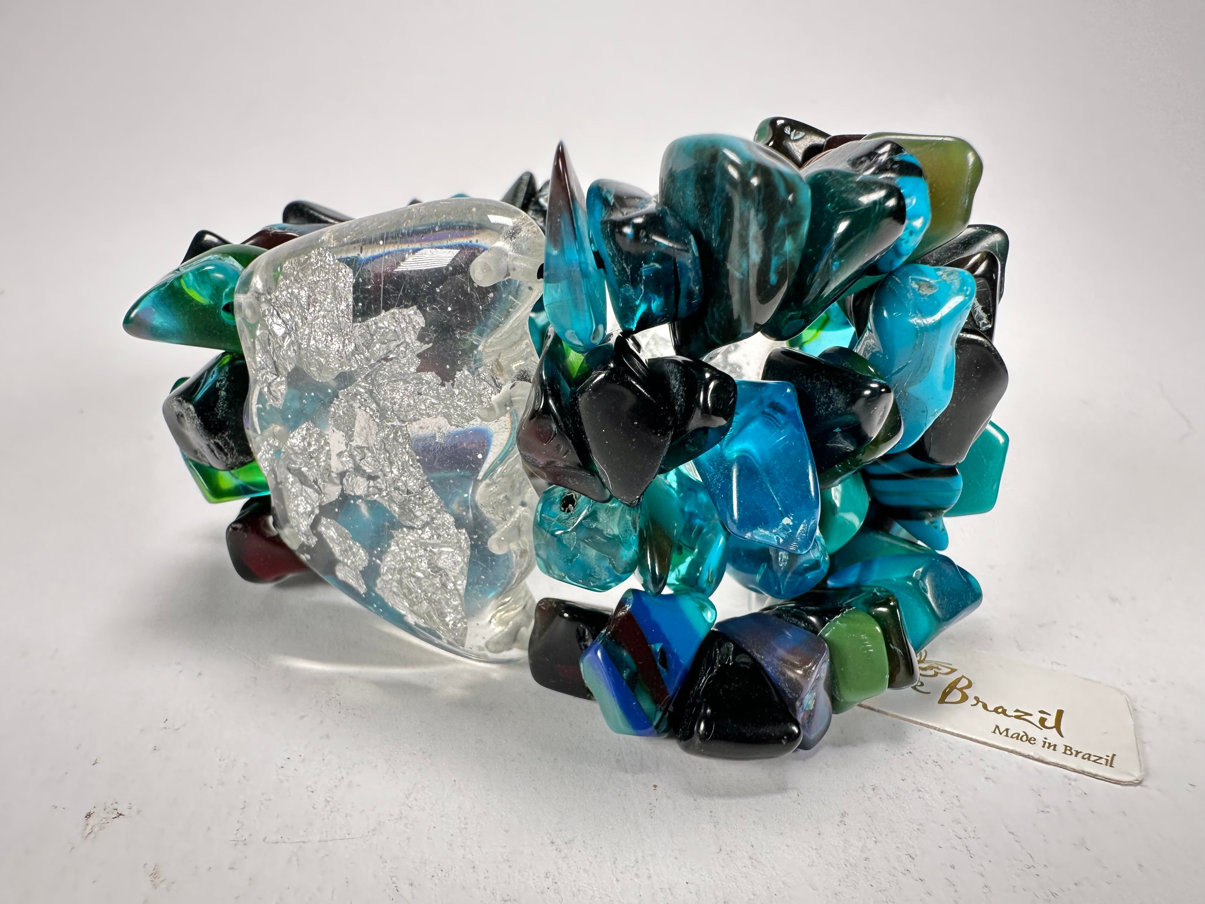 Jackie Brazil "Orient Express" 3 & 4 Beaded Strands with Leaf Pendant Blue Mix Resin Bracelet ( B3544 )