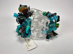 Jackie Brazil "Orient Express" 3 & 4 Beaded Strands with Leaf Pendant Blue Mix Resin Bracelet ( B3544 )