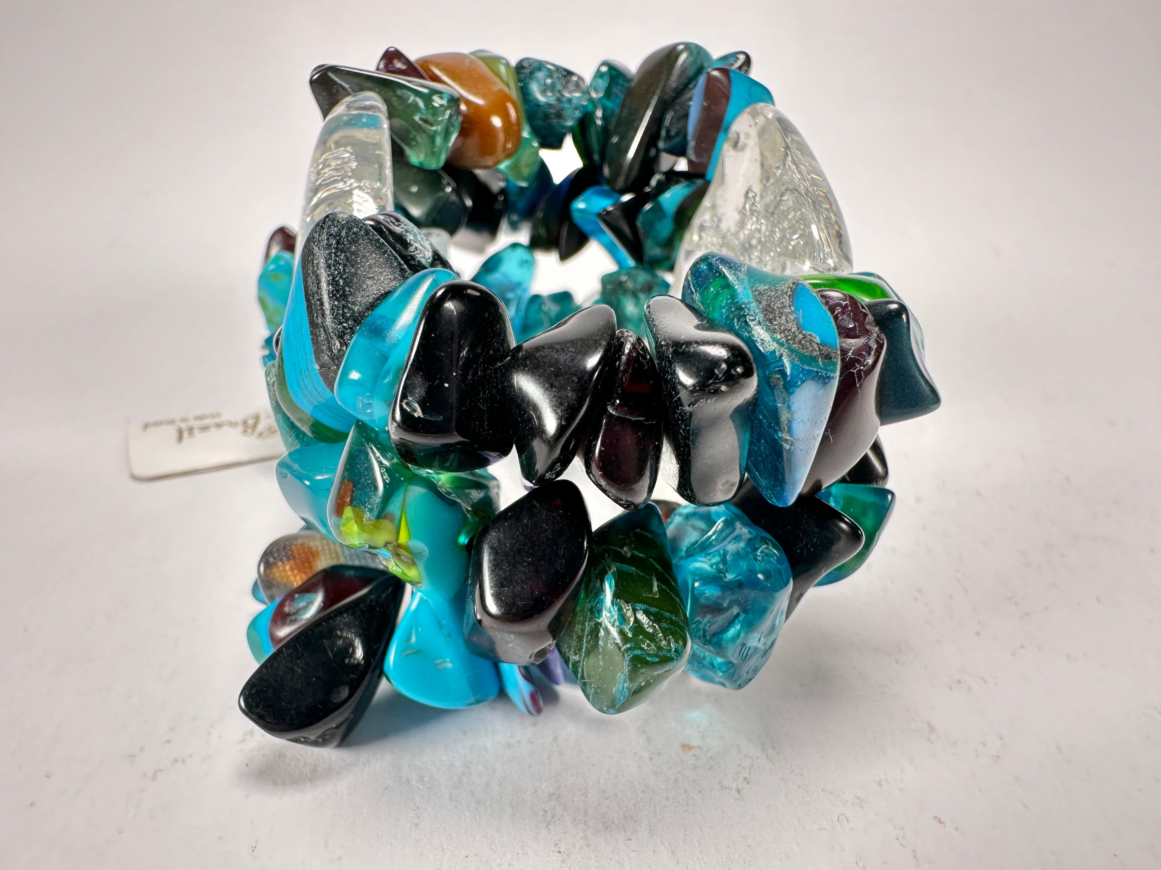 Jackie Brazil "Orient Express" 3 & 4 Beaded Strands with Leaf Pendant Blue Mix Resin Bracelet ( B3544 )