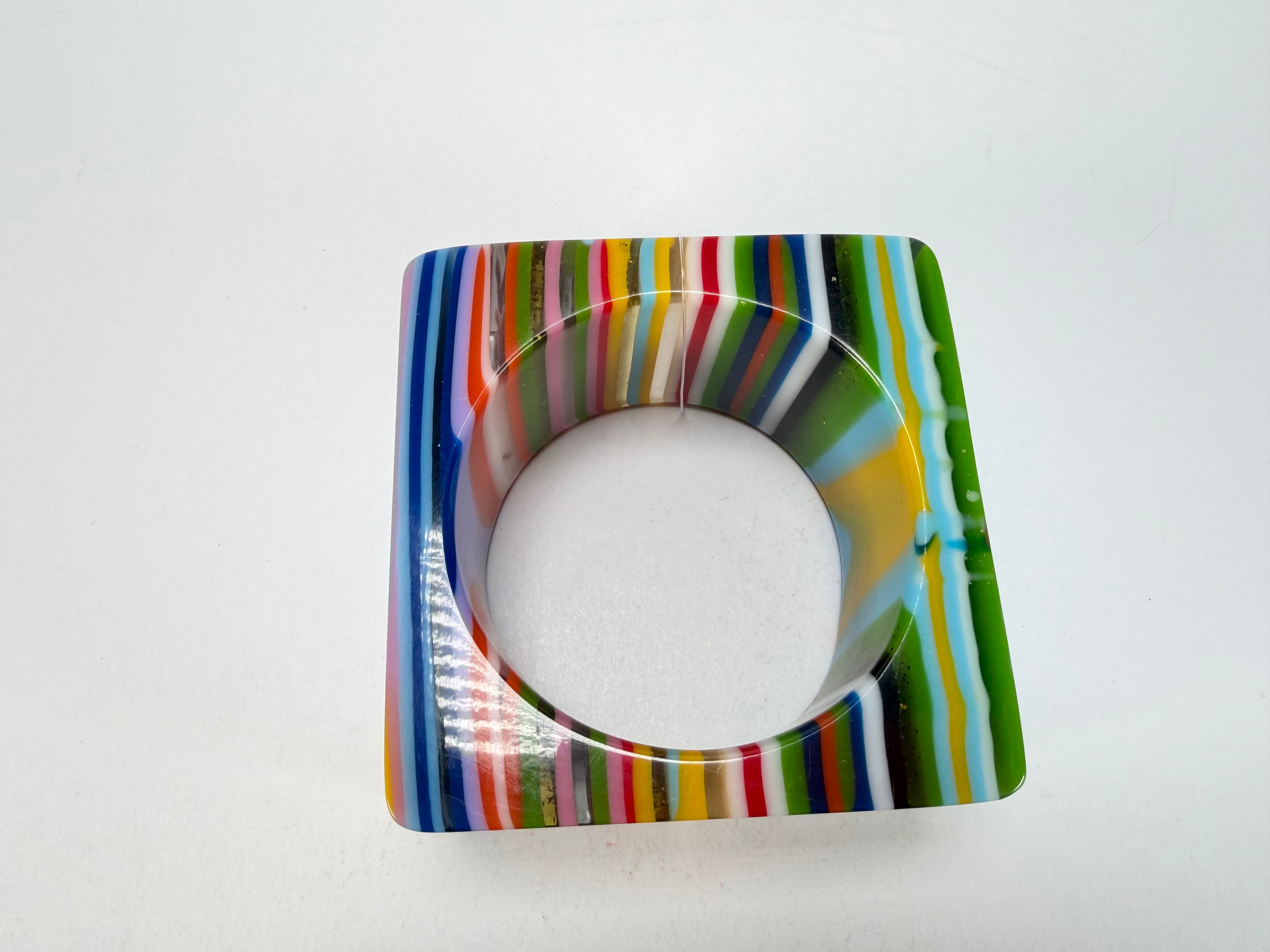 Jackie Brazil "Mix Colours" Liquorice Allsorts Striped 5cm Square Resin Bangle ( B2057 )