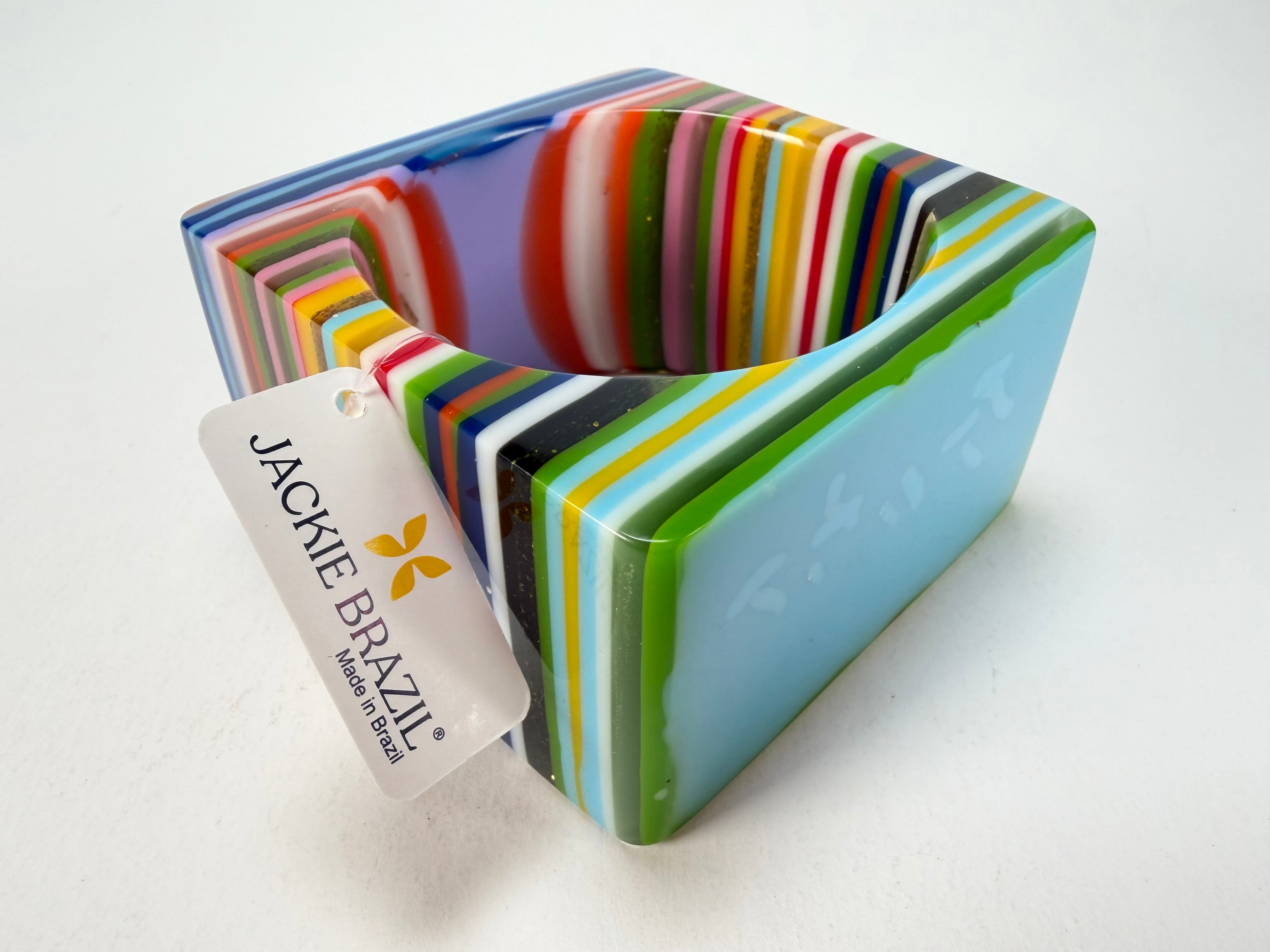 Jackie Brazil "Mix Colours" Liquorice Allsorts Striped 5cm Square Resin Bangle ( B2057 )