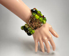 Jackie Brazil "Orient Express" 3 & 4 Beaded Strands with Leaf Pendant Green Mix Resin Bracelet ( B3544 )