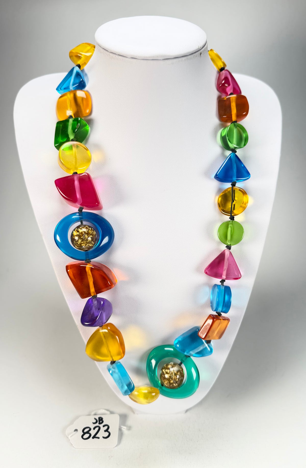 Jackie Brazil "Indiana" Transparent Carnaval Mix Multi-Bead Medium Resin 70cm Necklace ( N0033 )