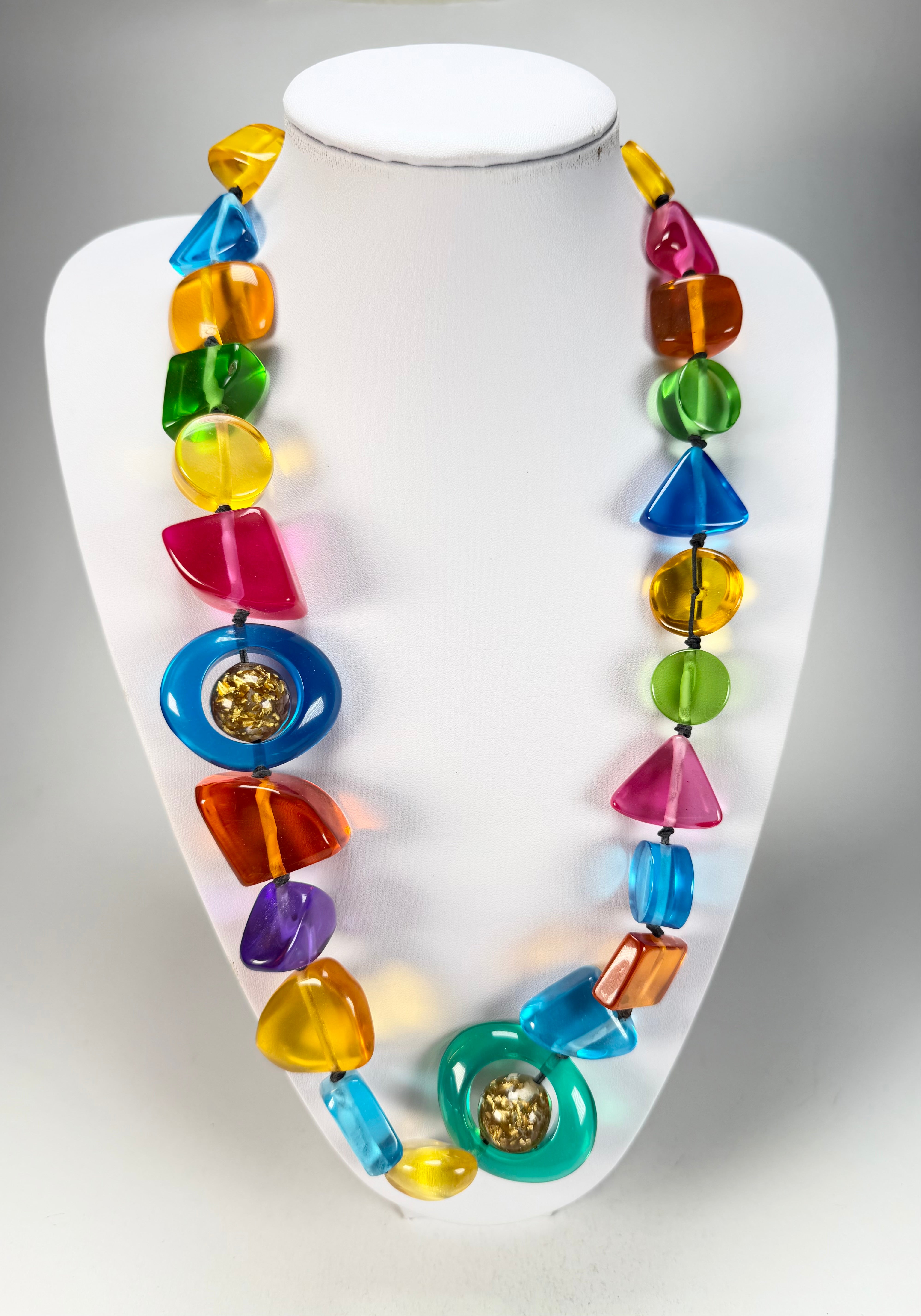 Jackie Brazil "Indiana" Transparent Carnaval Mix Multi-Bead Medium Resin 70cm Necklace ( N0033 )