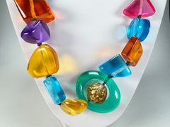 Jackie Brazil "Indiana" Transparent Carnaval Mix Multi-Bead Medium Resin 70cm Necklace ( N0033 )