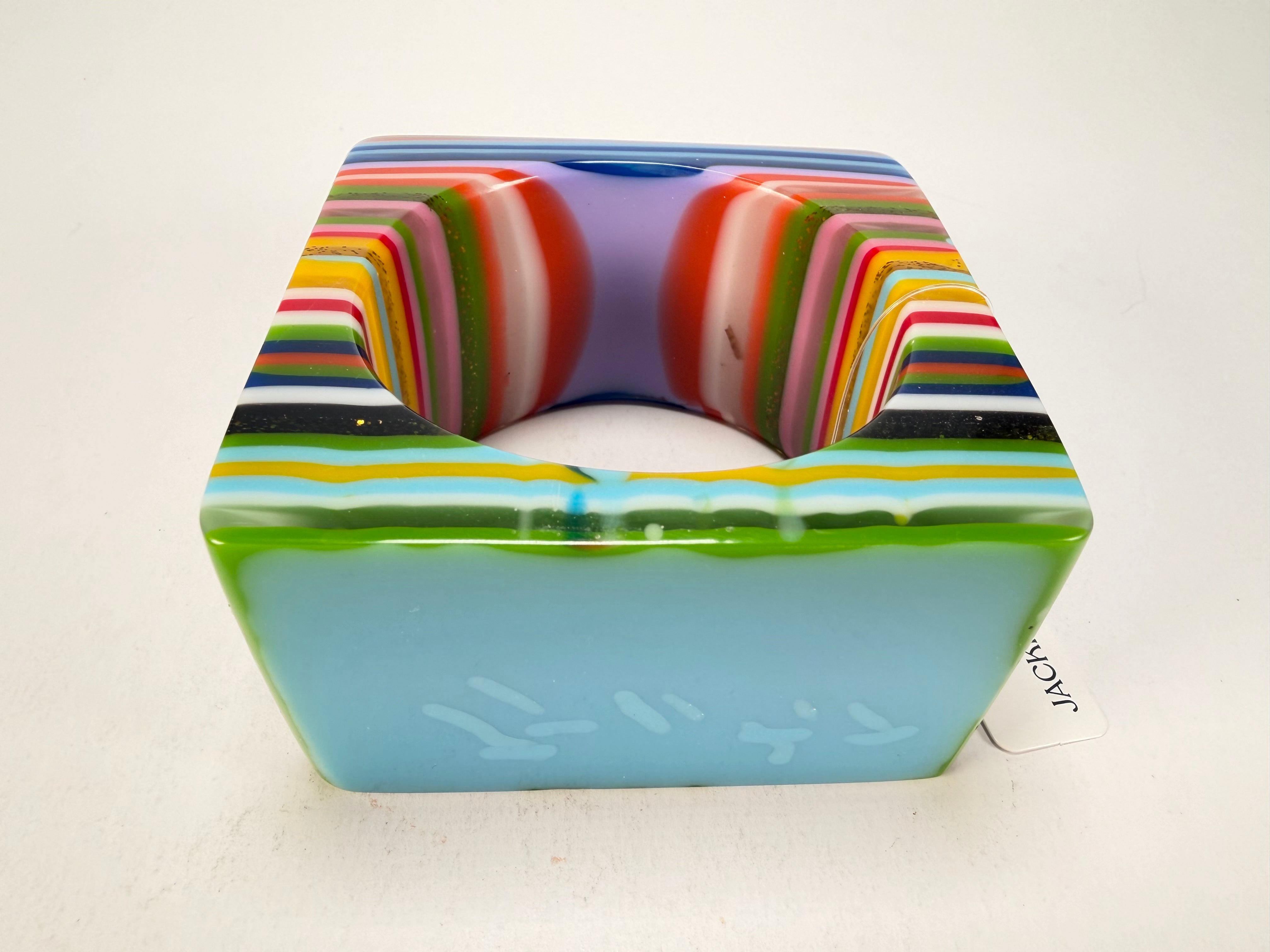 Jackie Brazil "Mix Colours" Liquorice Allsorts Striped 5cm Square Resin Bangle ( B2057 )