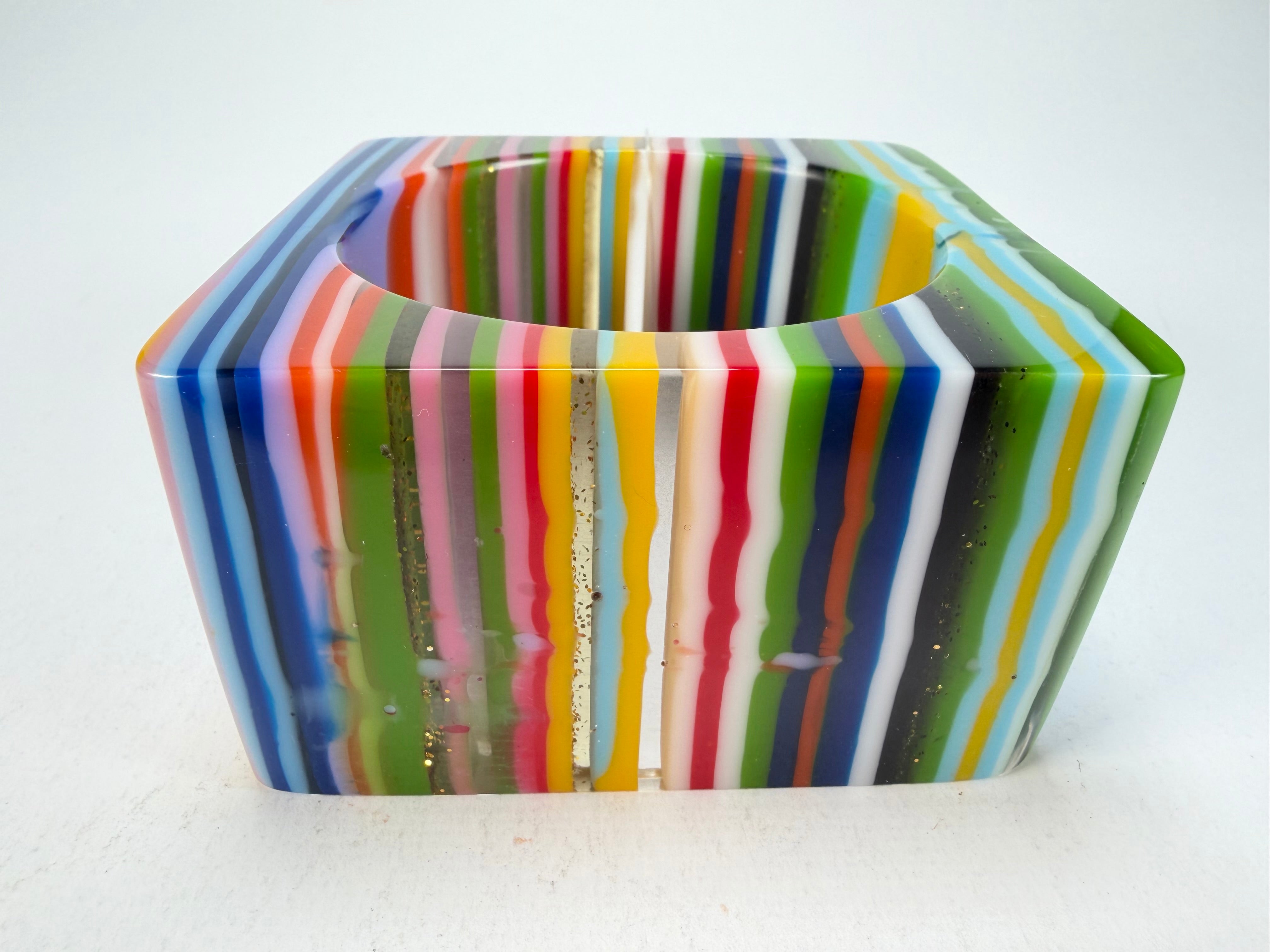 Jackie Brazil "Mix Colours" Liquorice Allsorts Striped 5cm Square Resin Bangle ( B2057 )