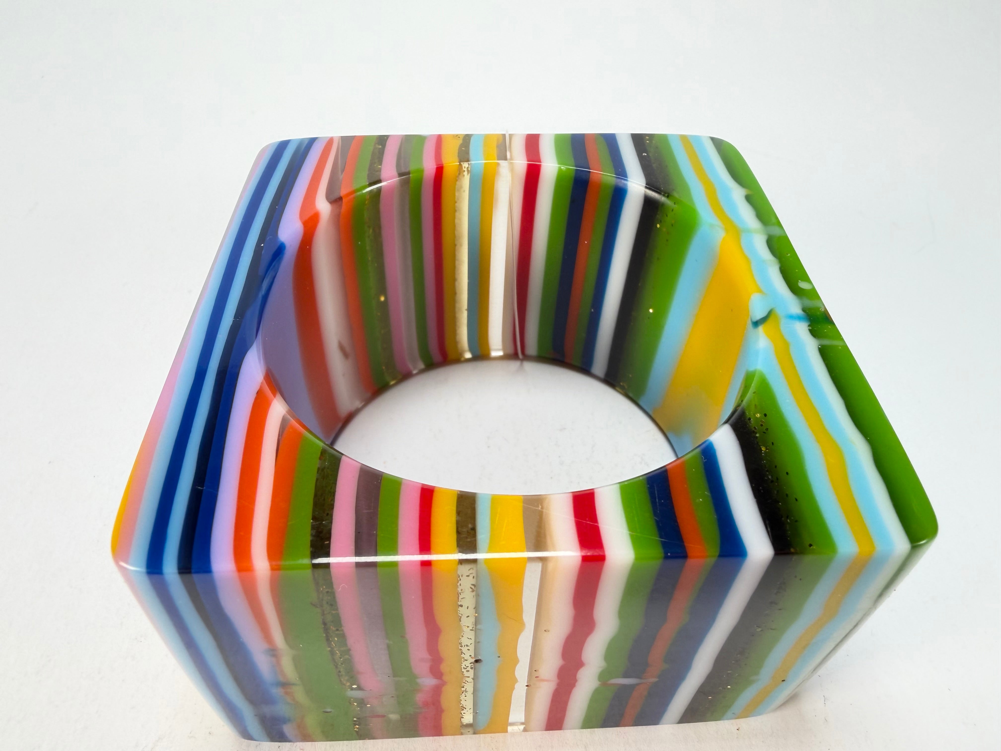 Jackie Brazil "Mix Colours" Liquorice Allsorts Striped 5cm Square Resin Bangle ( B2057 )