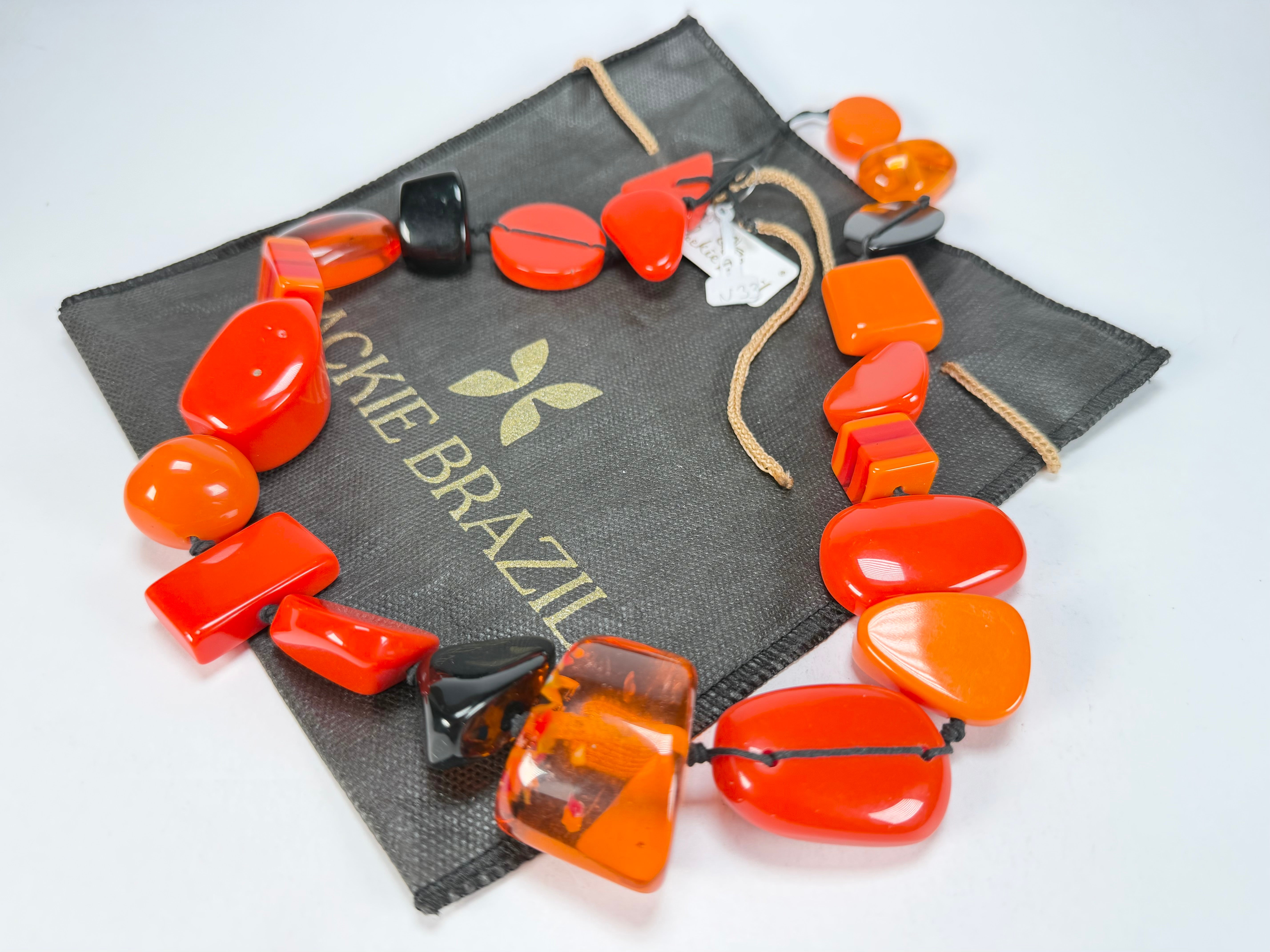 Jackie Brazil "Indiana" Orange Mix Multi-Bead Medium Resin 70cm Necklace ( N0033 )