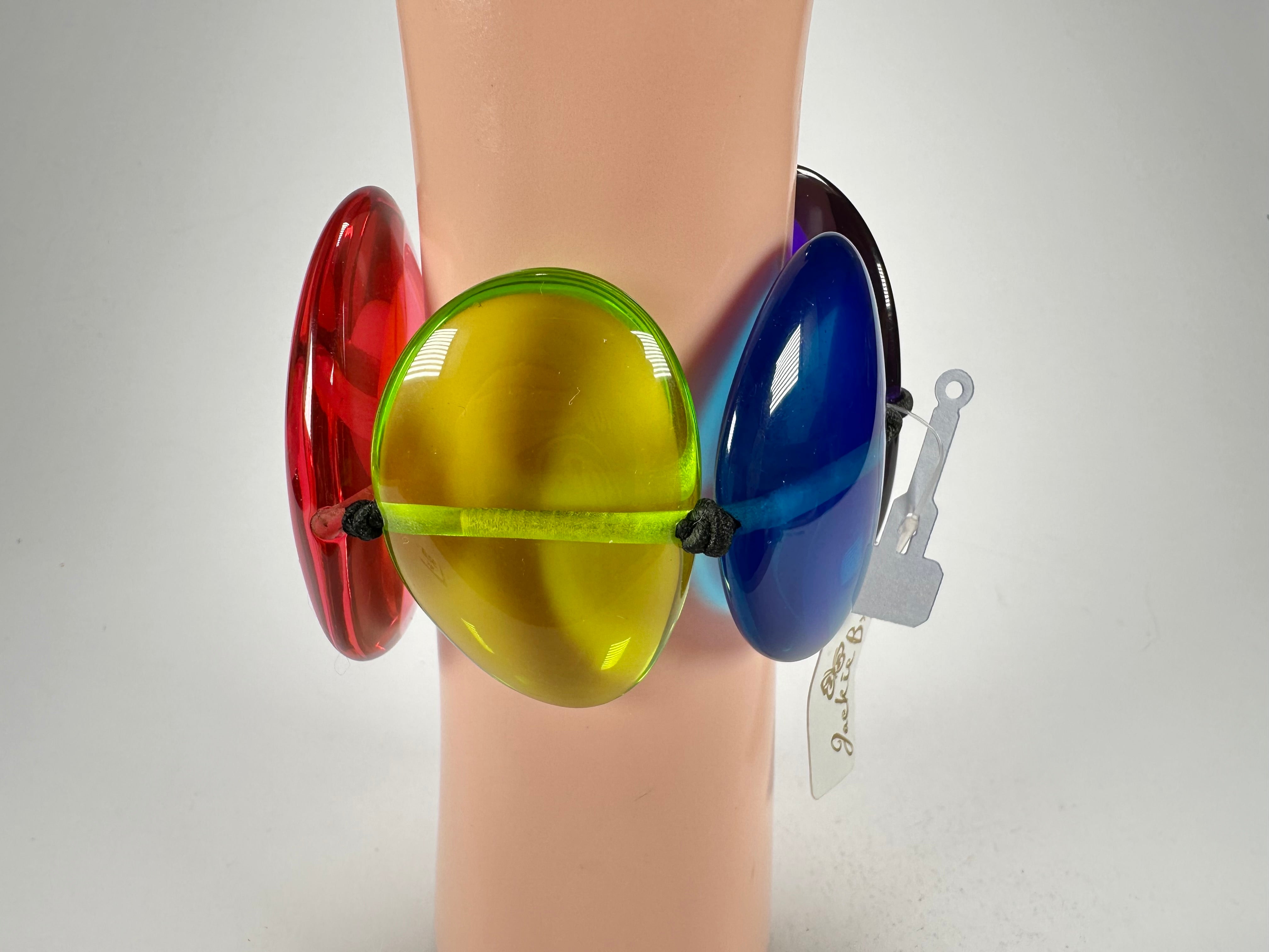 Jackie Brazil "Riverstones" Transparent Summer Mix Stone Large Flat Stones On Elastic Bracelet ( B3716 )