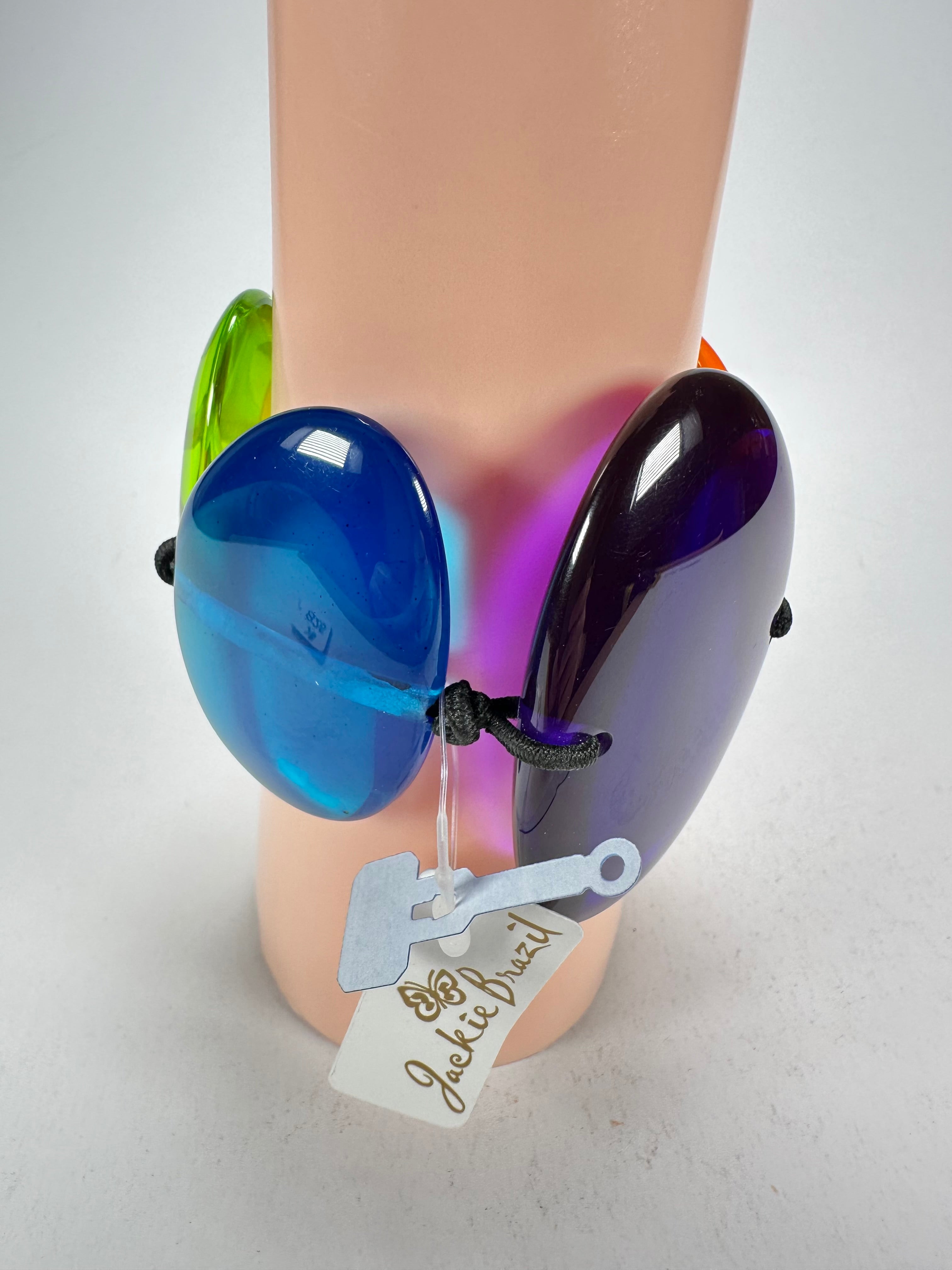 Jackie Brazil "Riverstones" Transparent Summer Mix Stone Large Flat Stones On Elastic Bracelet ( B3716 )