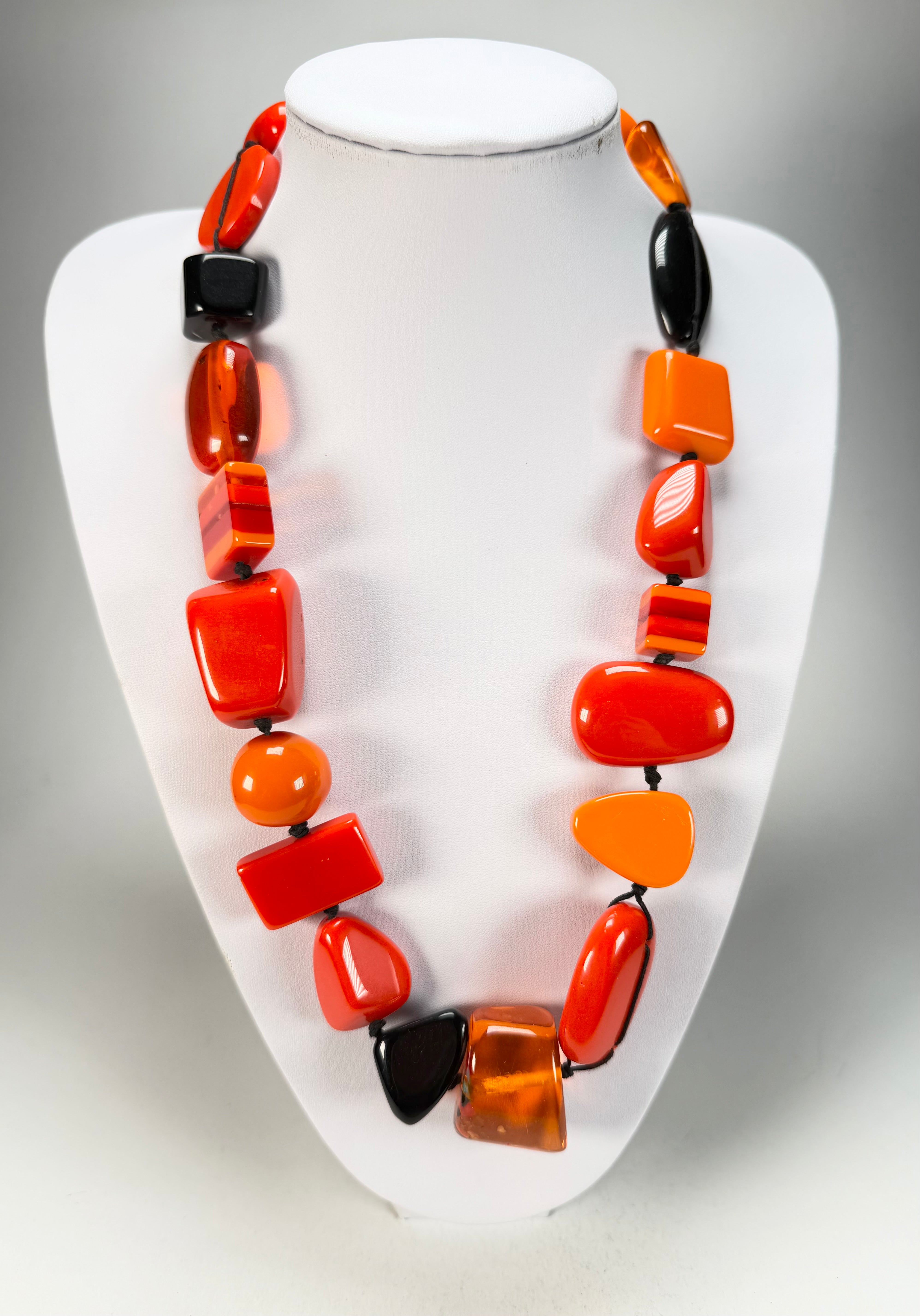 Jackie Brazil "Indiana" Orange Mix Multi-Bead Medium Resin 70cm Necklace ( N0033 )