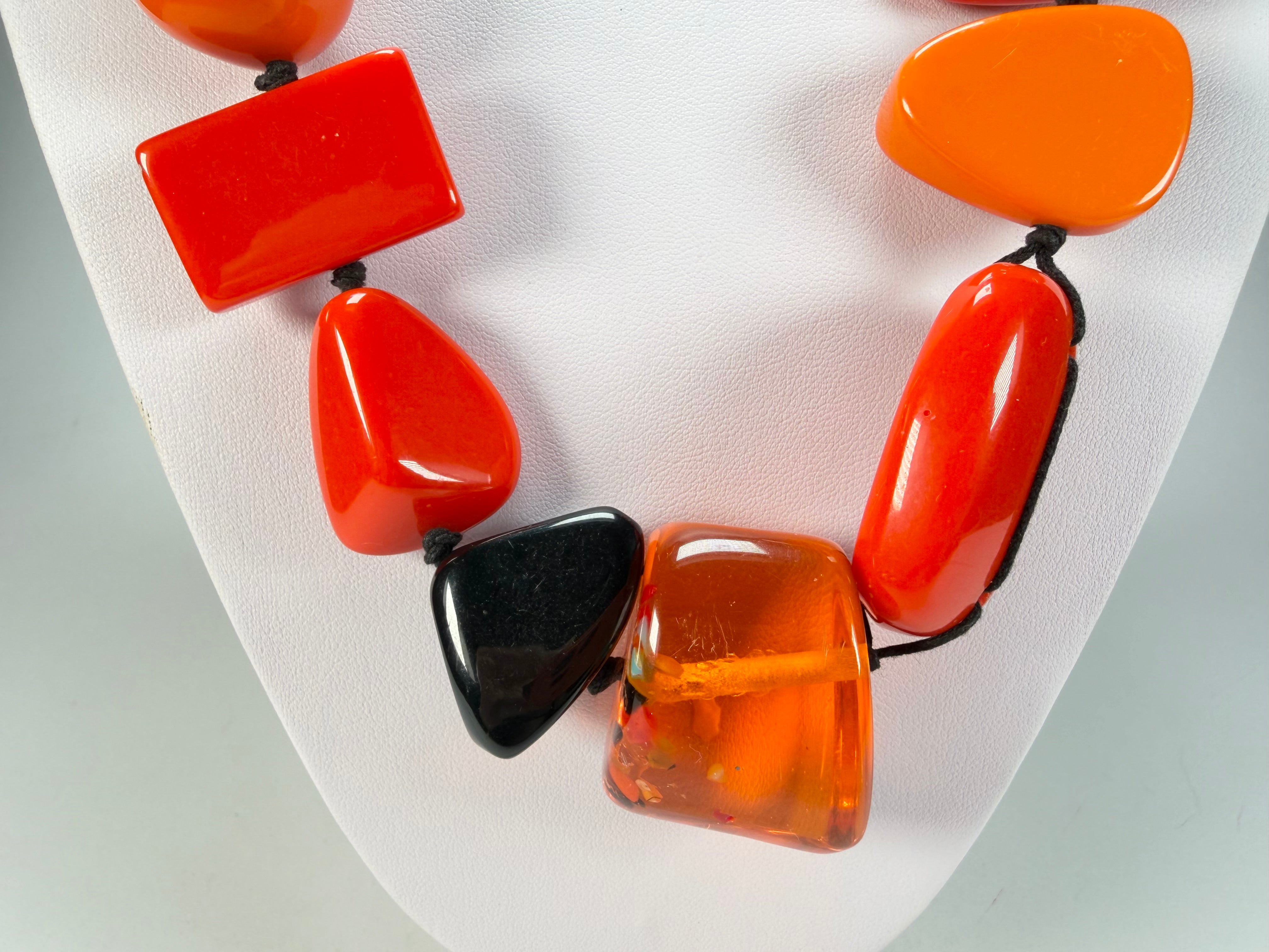Jackie Brazil "Indiana" Orange Mix Multi-Bead Medium Resin 70cm Necklace ( N0033 )