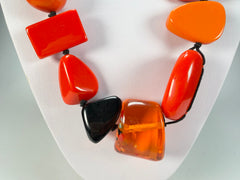 Jackie Brazil "Indiana" Orange Mix Multi-Bead Medium Resin 70cm Necklace ( N0033 )