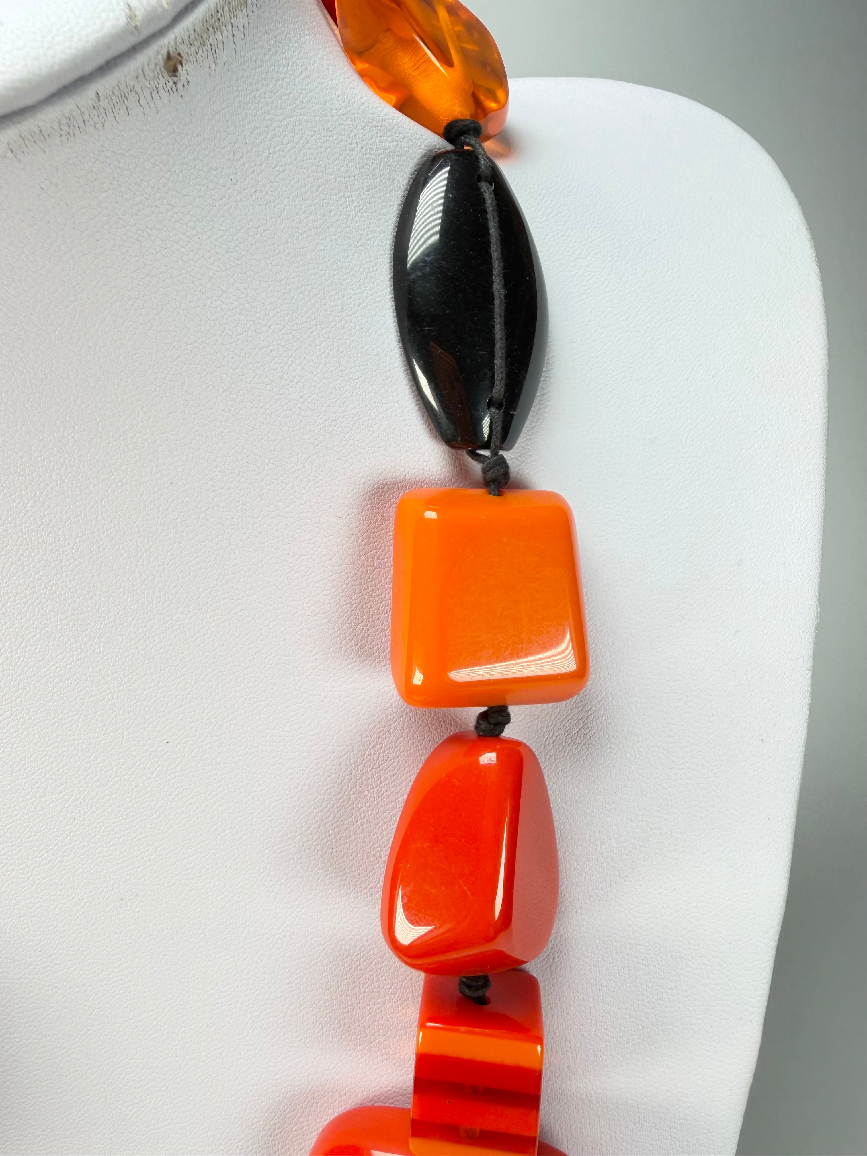 Jackie Brazil "Indiana" Orange Mix Multi-Bead Medium Resin 70cm Necklace ( N0033 )