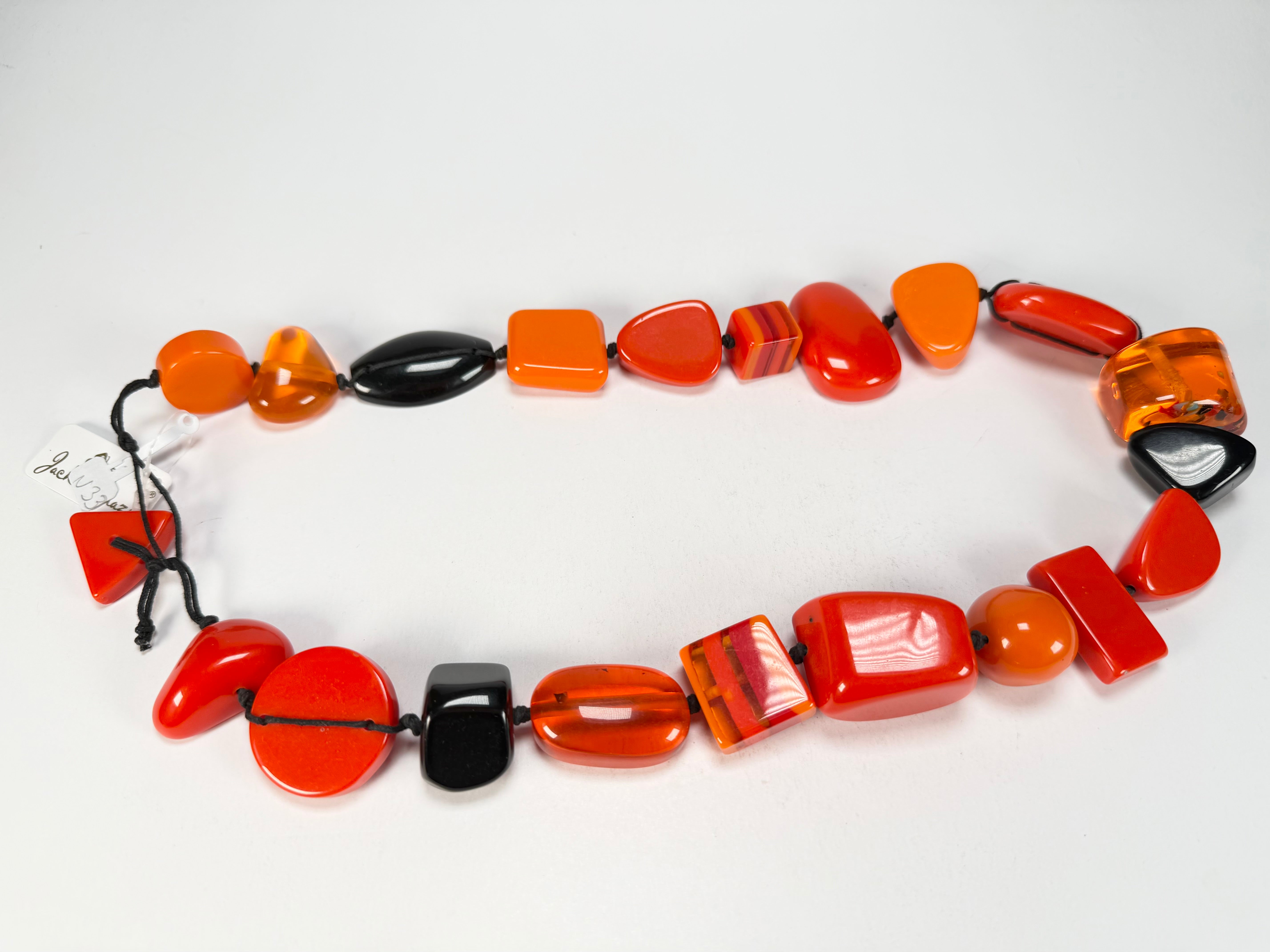 Jackie Brazil "Indiana" Orange Mix Multi-Bead Medium Resin 70cm Necklace ( N0033 )