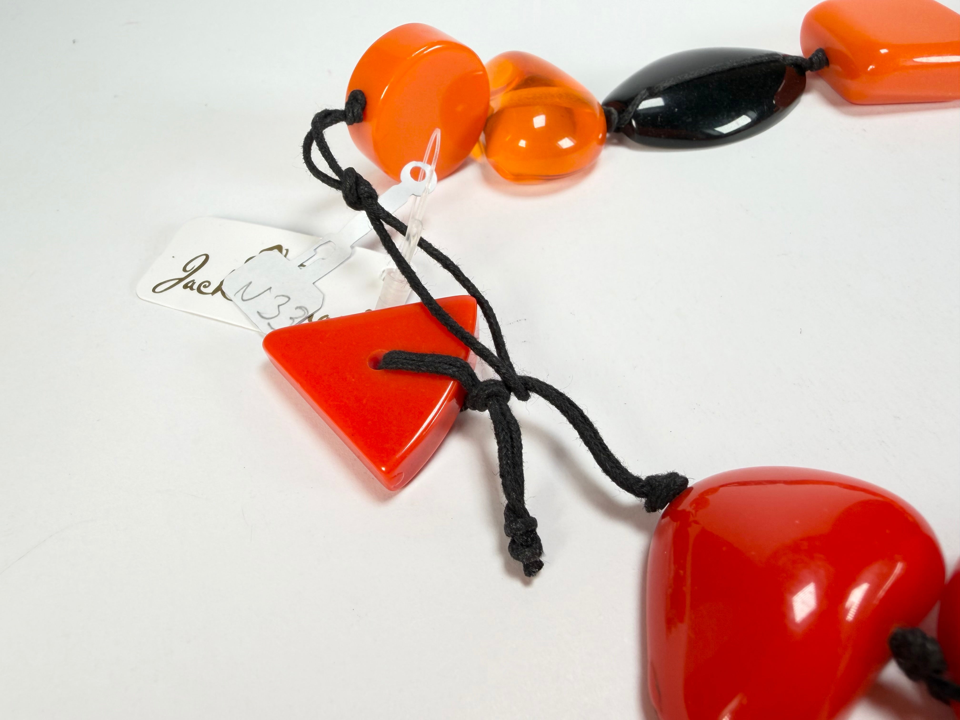 Jackie Brazil "Indiana" Orange Mix Multi-Bead Medium Resin 70cm Necklace ( N0033 )