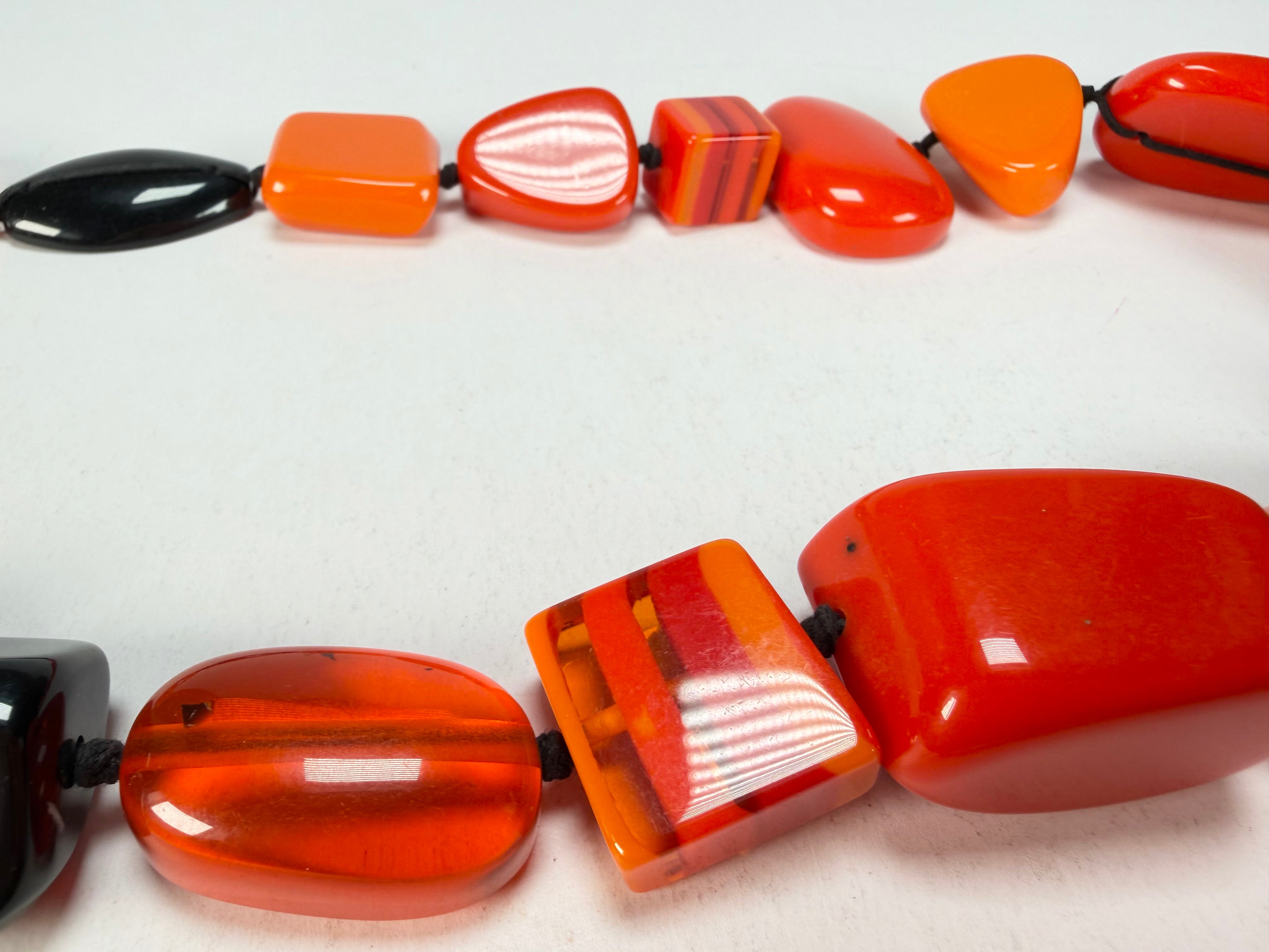 Jackie Brazil "Indiana" Orange Mix Multi-Bead Medium Resin 70cm Necklace ( N0033 )