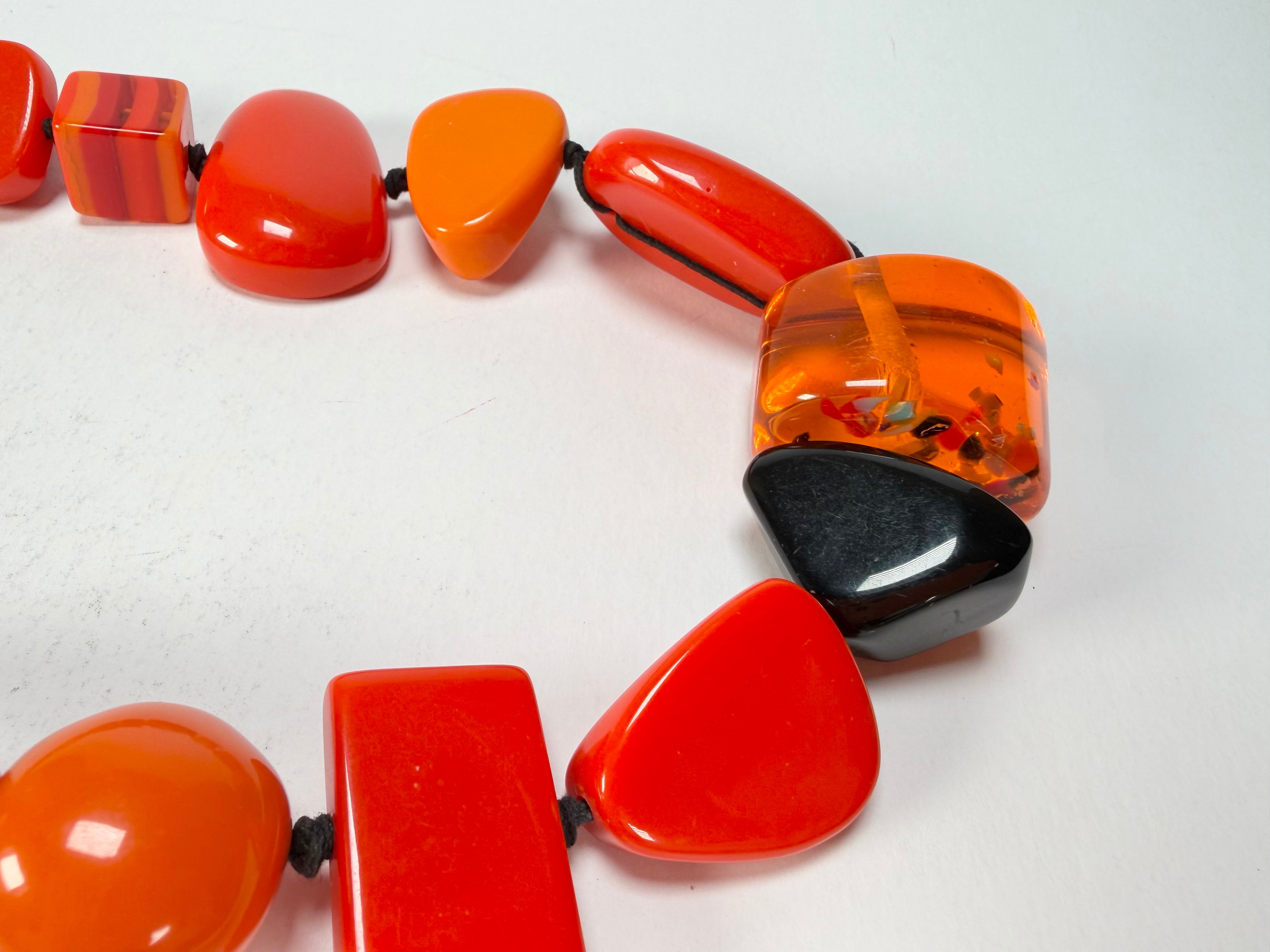 Jackie Brazil "Indiana" Orange Mix Multi-Bead Medium Resin 70cm Necklace ( N0033 )