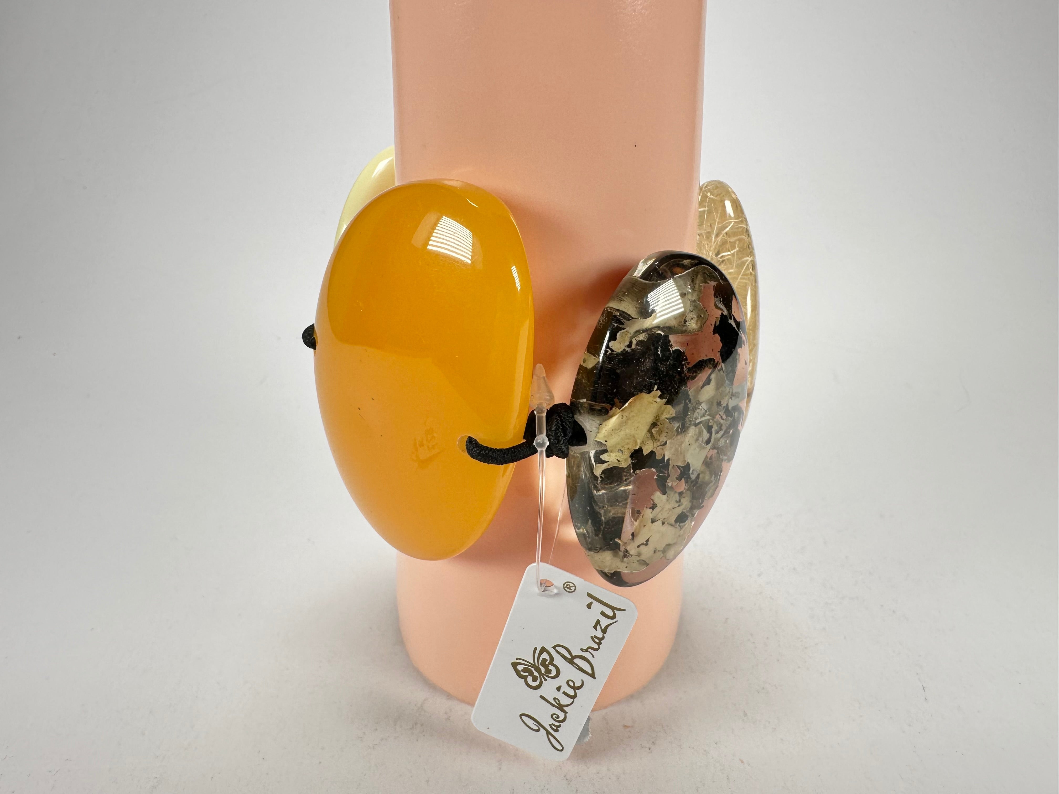 Jackie Brazil "Riverstones" Seasons Mix Stone Large Flat Stones On Elastic Bracelet ( B3716 )